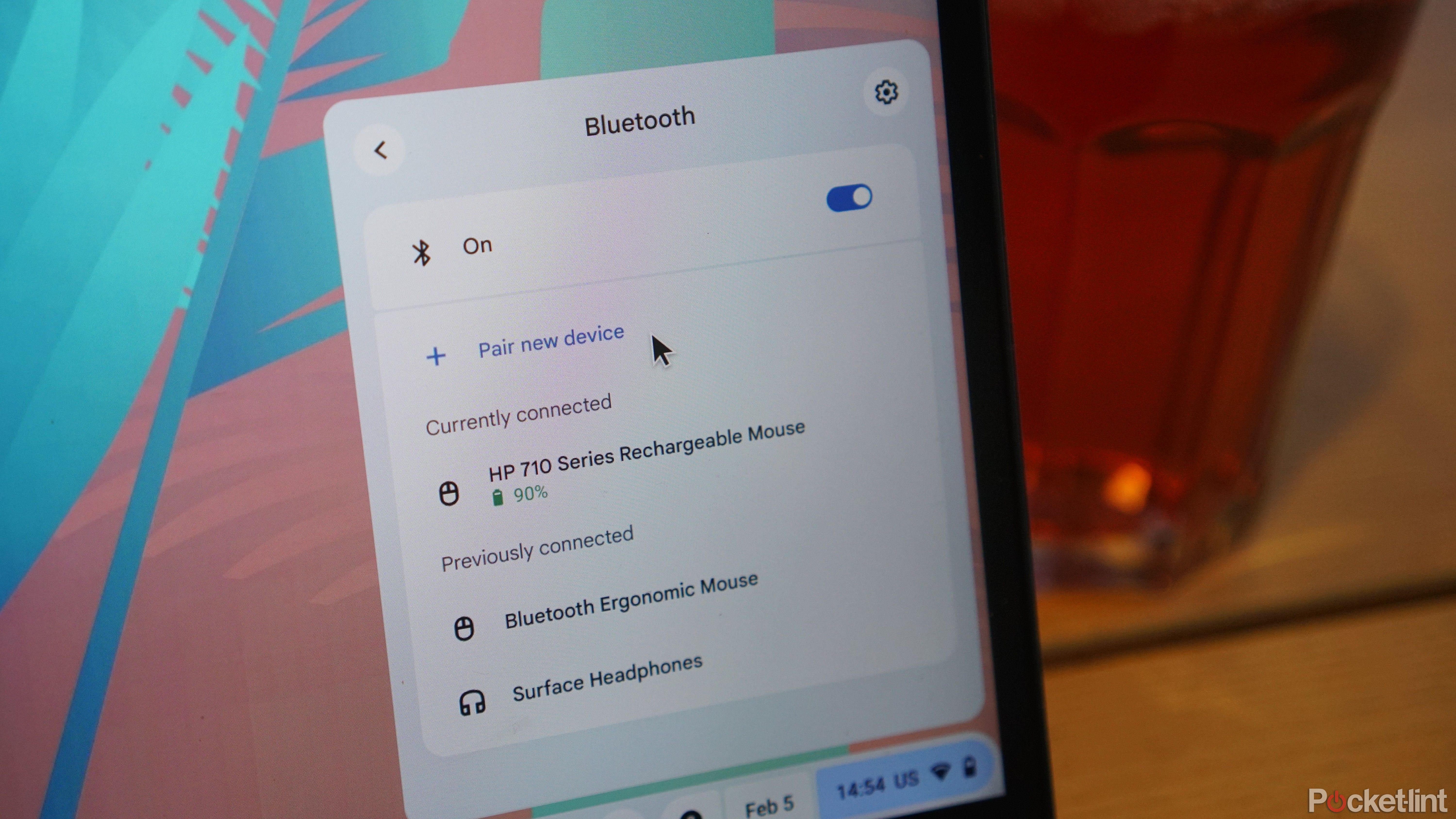 The Bluetooth settings panel in ChromeOS's Quick Settings.