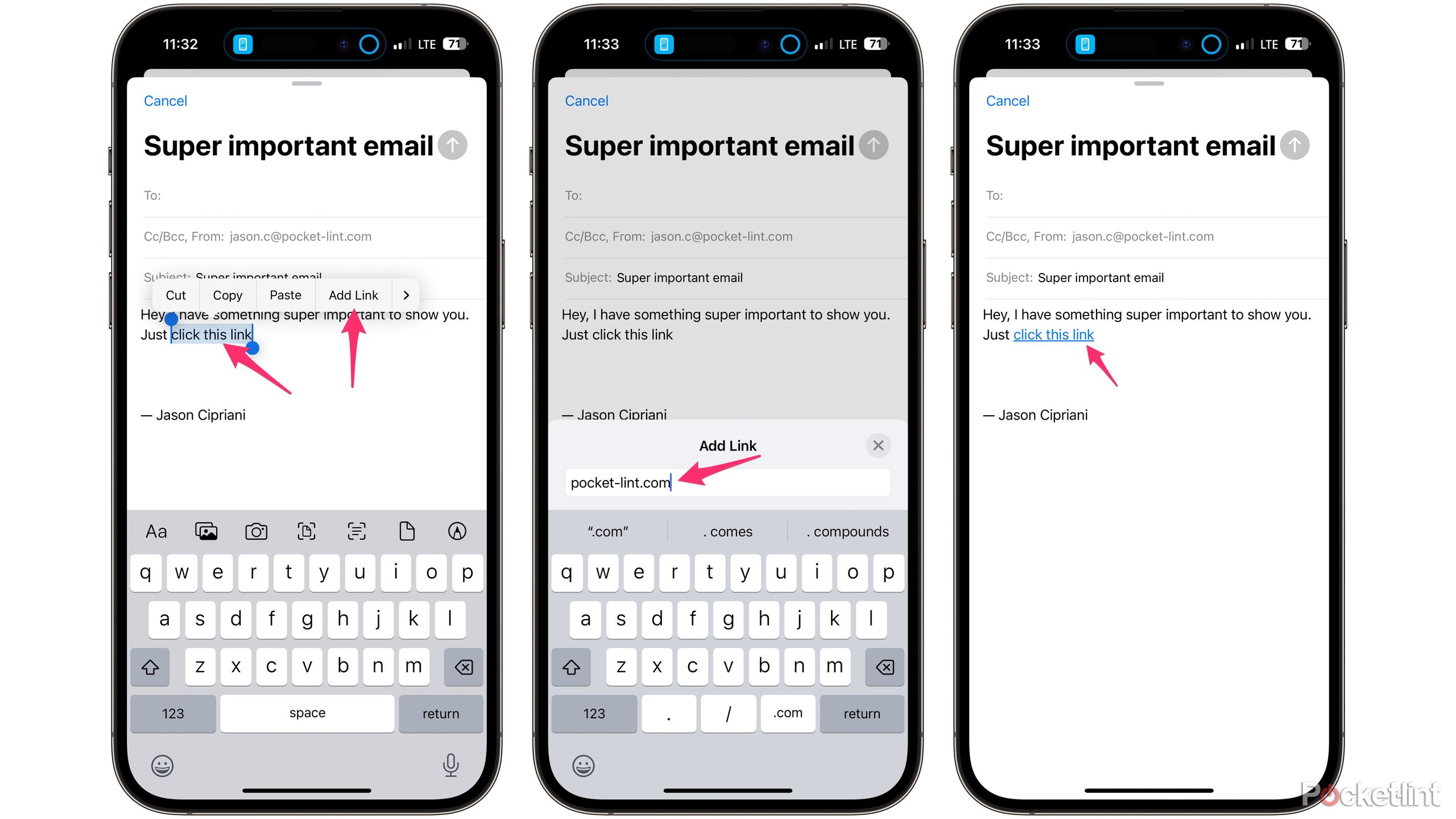 add link to email in mail app ios 17