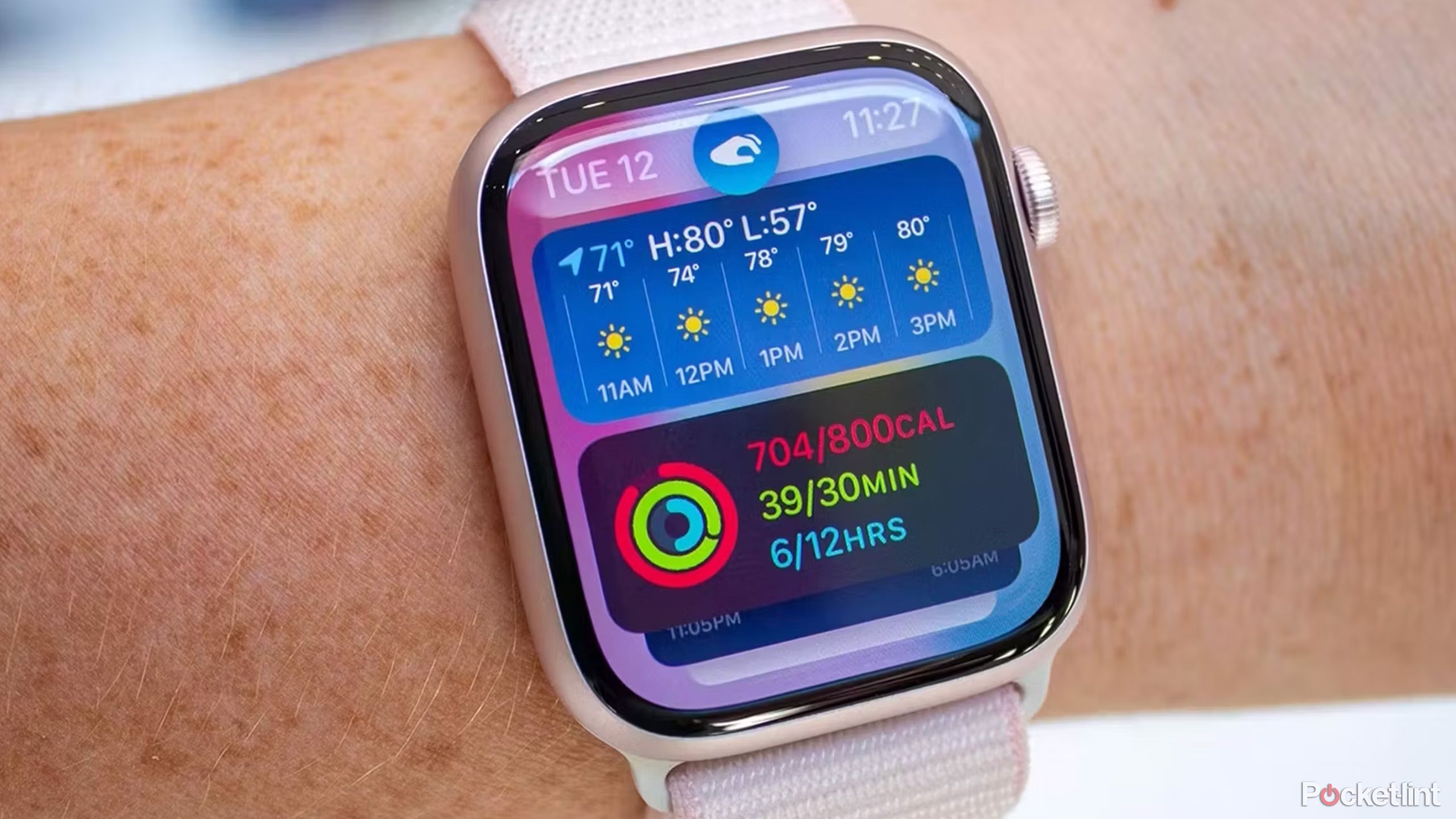 Apple Watch Series 9 2-1 showing weather