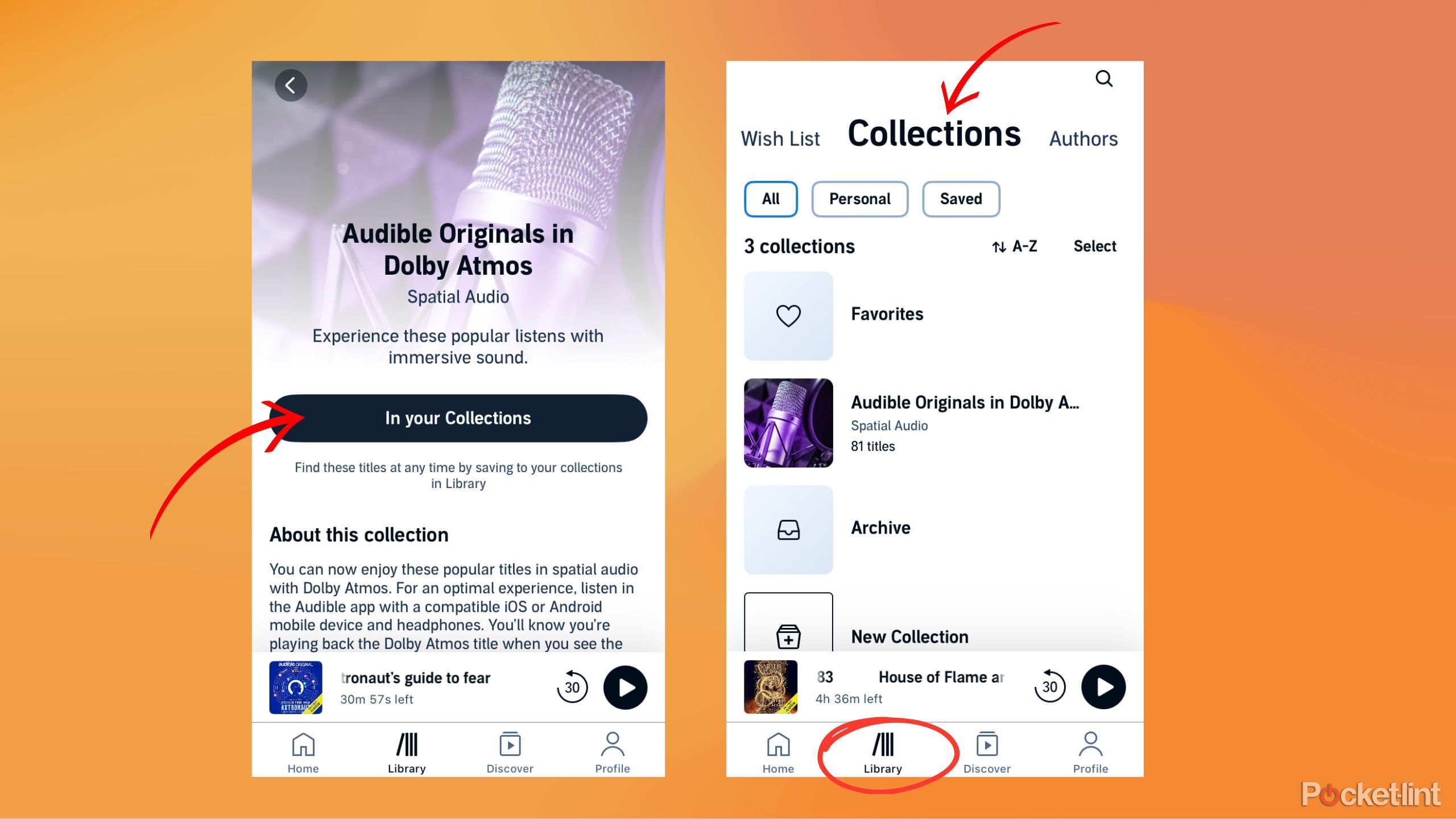 Dolby Collections on Audible view add to collections