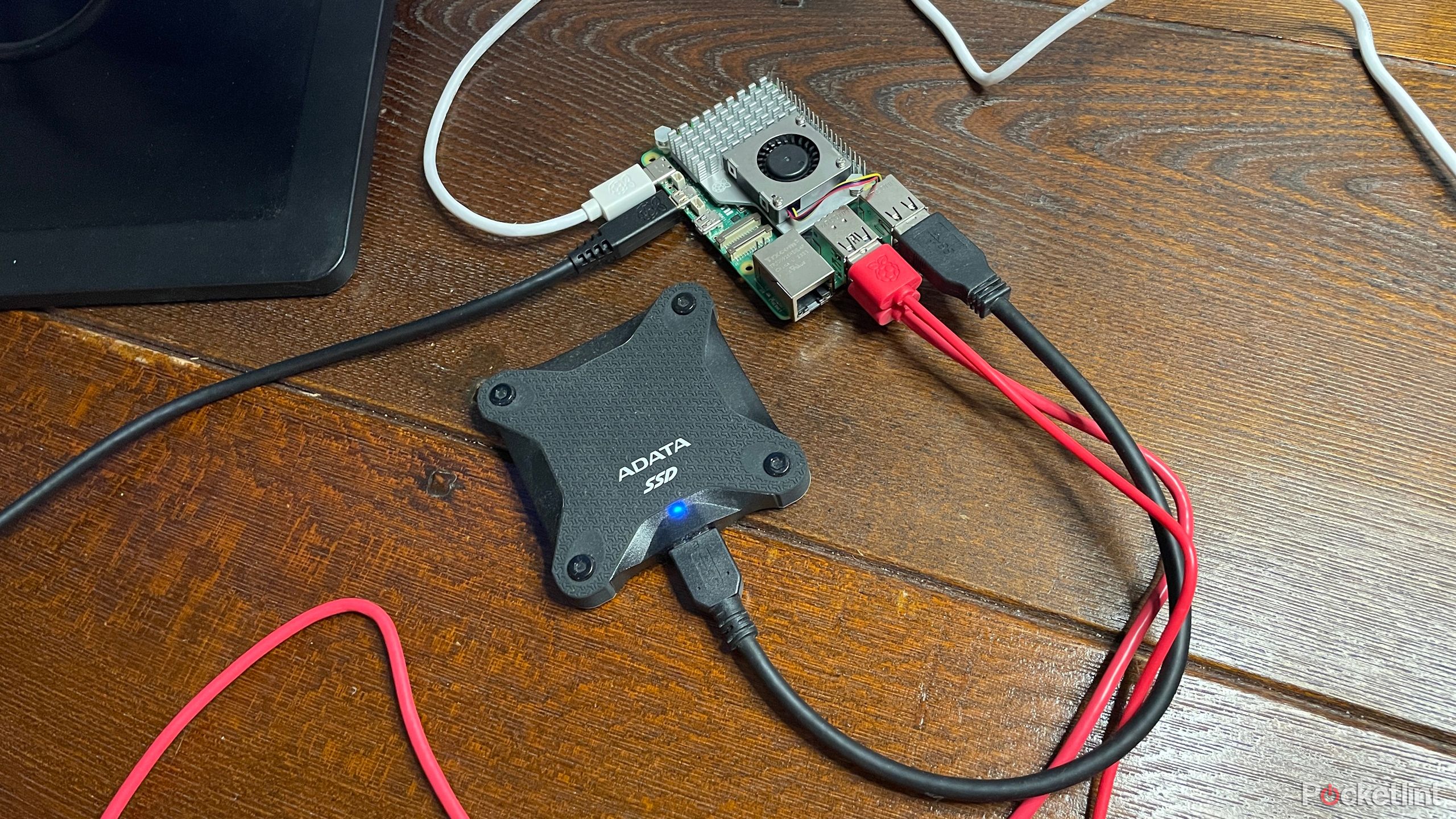 Raspberry Pi 5 connected to an ADATA external USB SSD