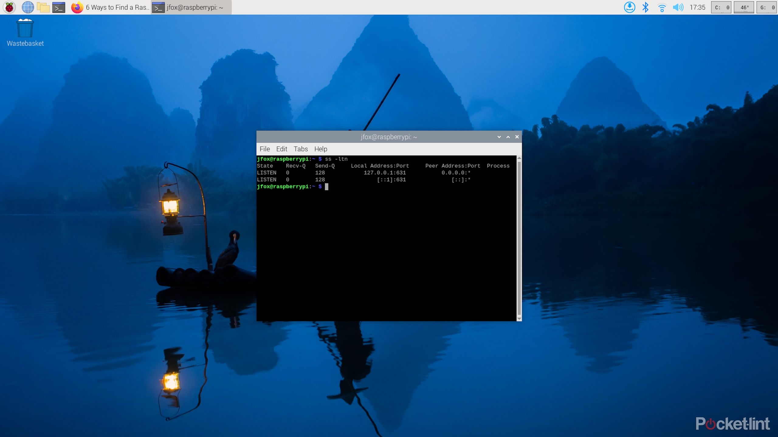 Raspberry Pi showing Terminal with open port search