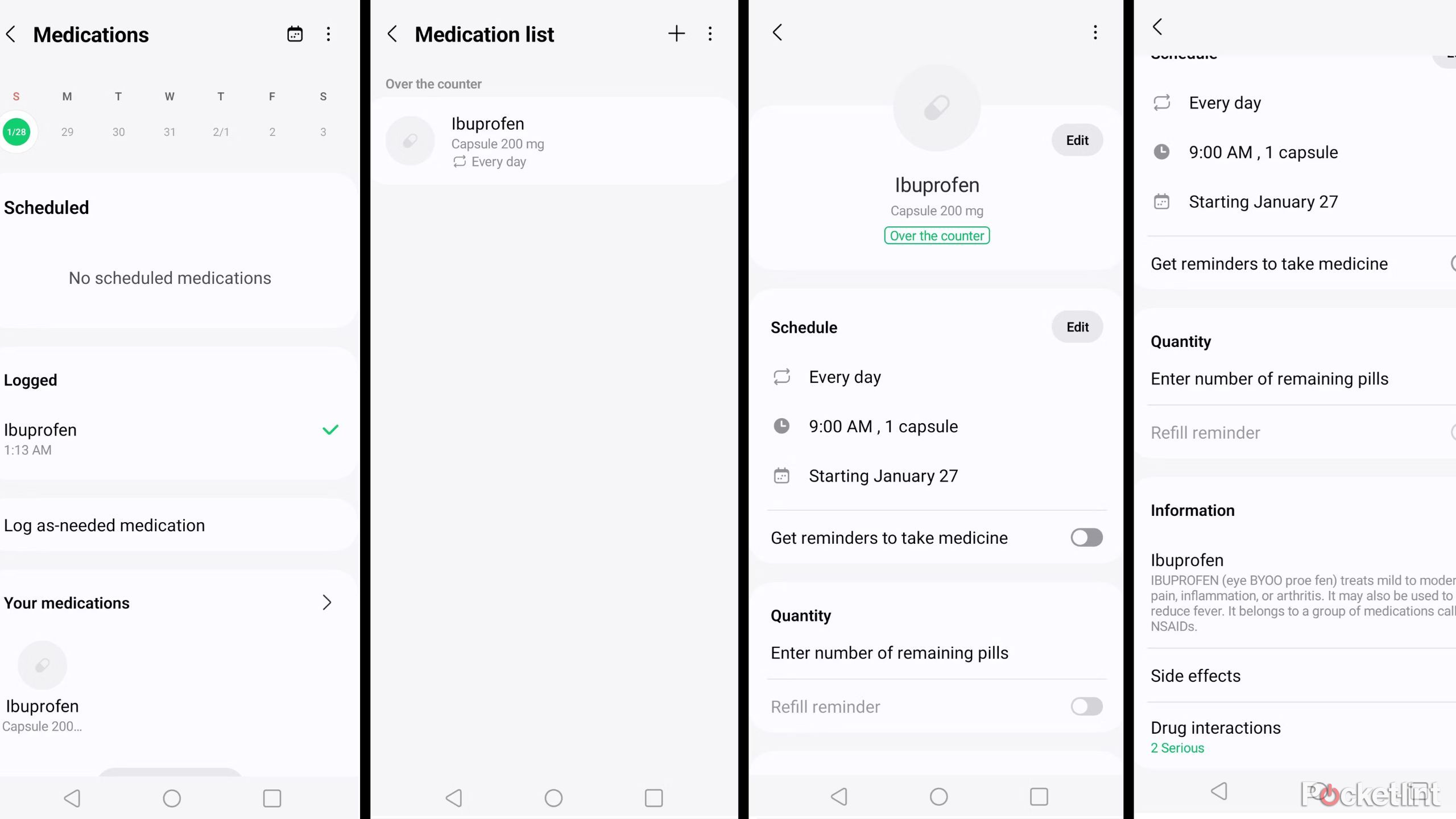Samsung health medication tracking individual medication settings menu screenshot