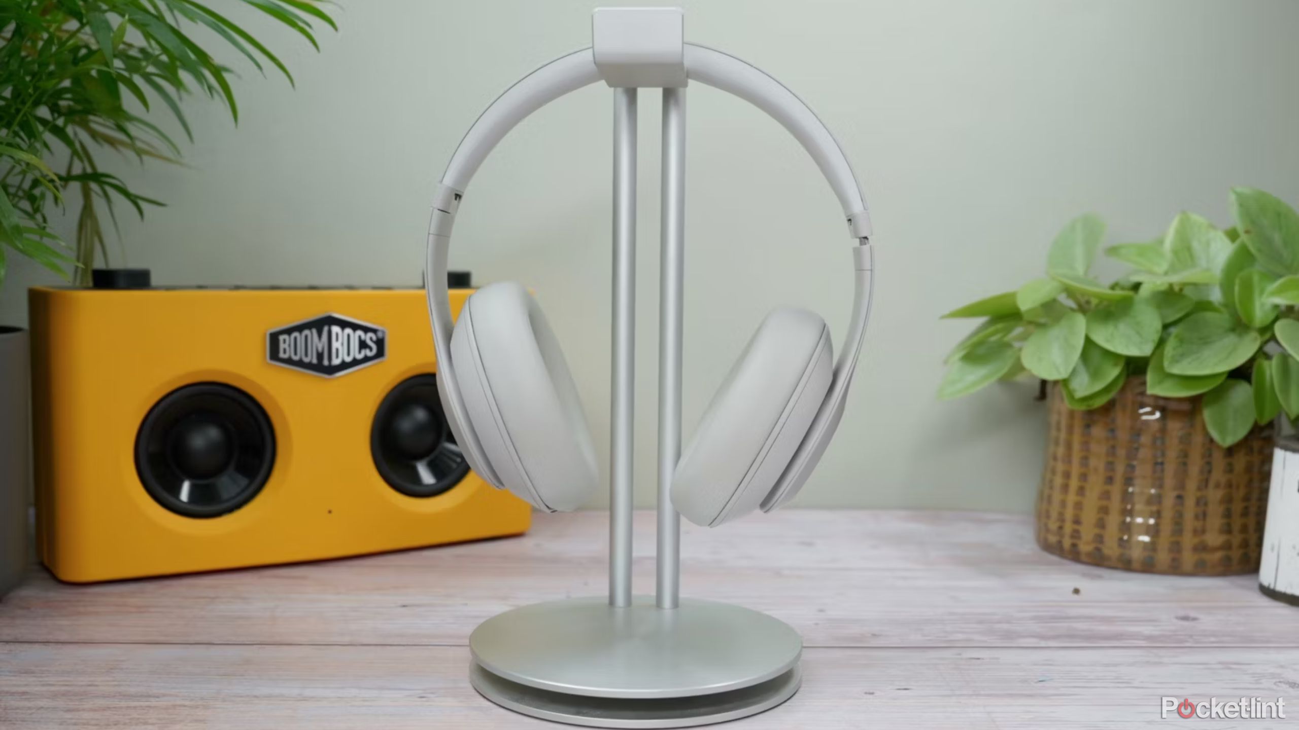 The Beats Studio Pro on a headphone cradle.