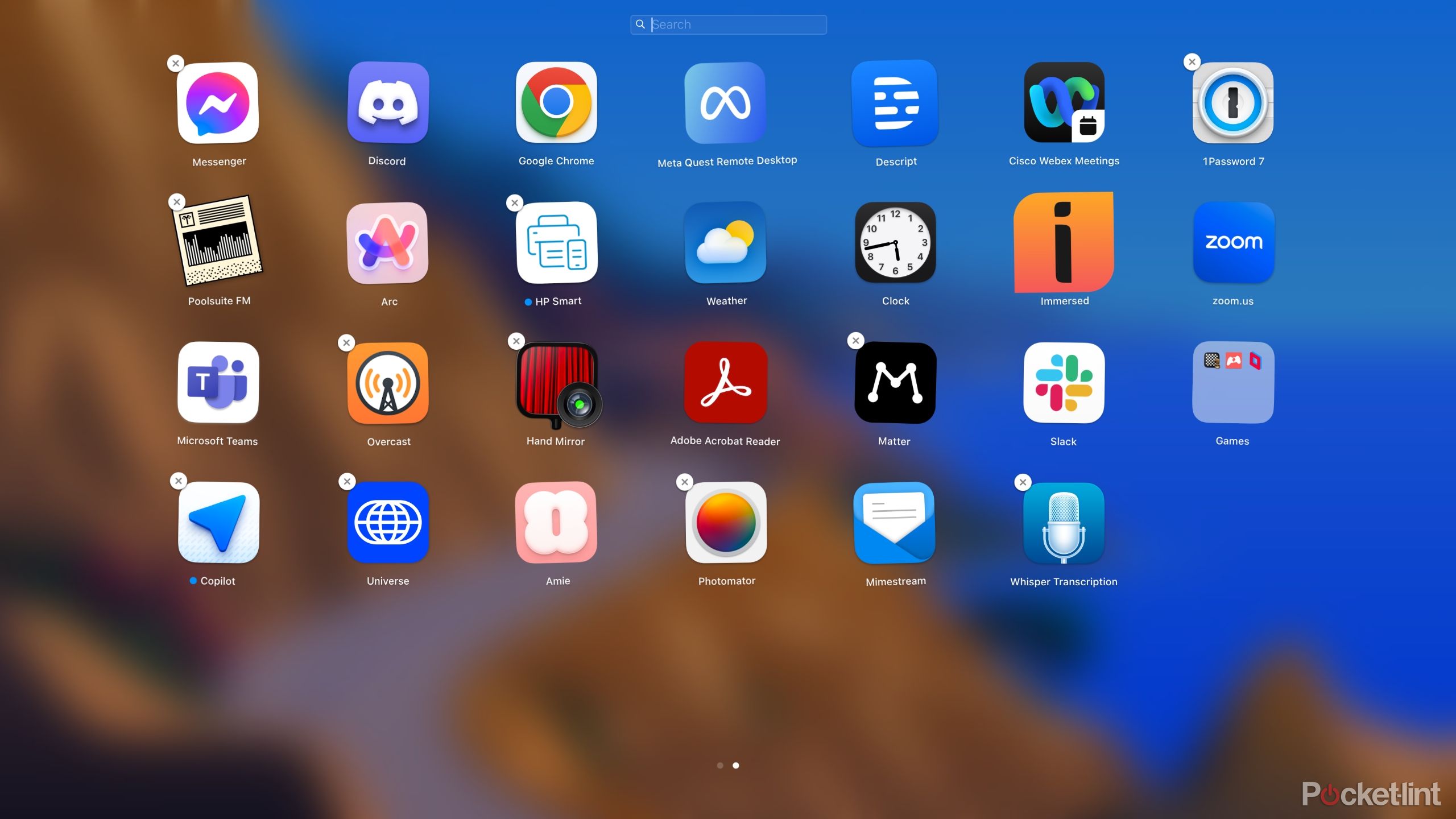 The Launchpad in macOS with applications in wiggle mode ready to be deleted.