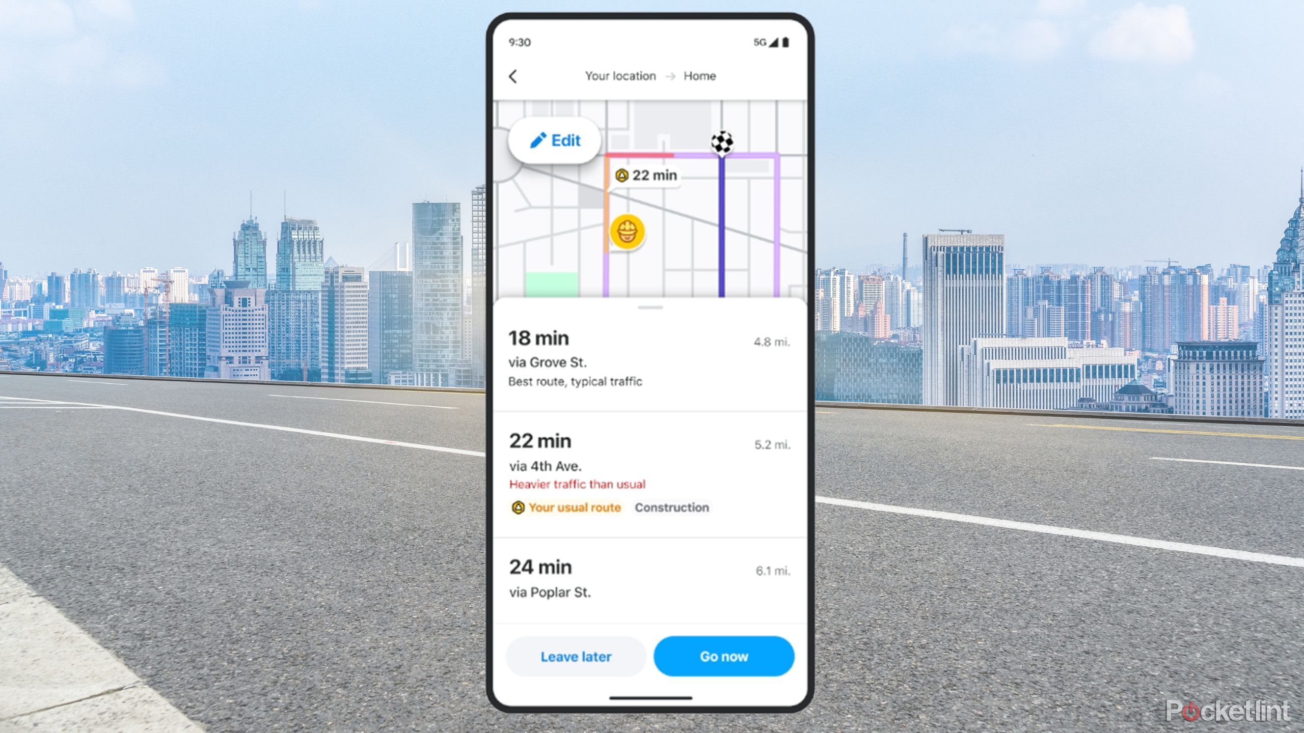 fonction de navigation habituelle avec informations d'itinéraire sur Waze