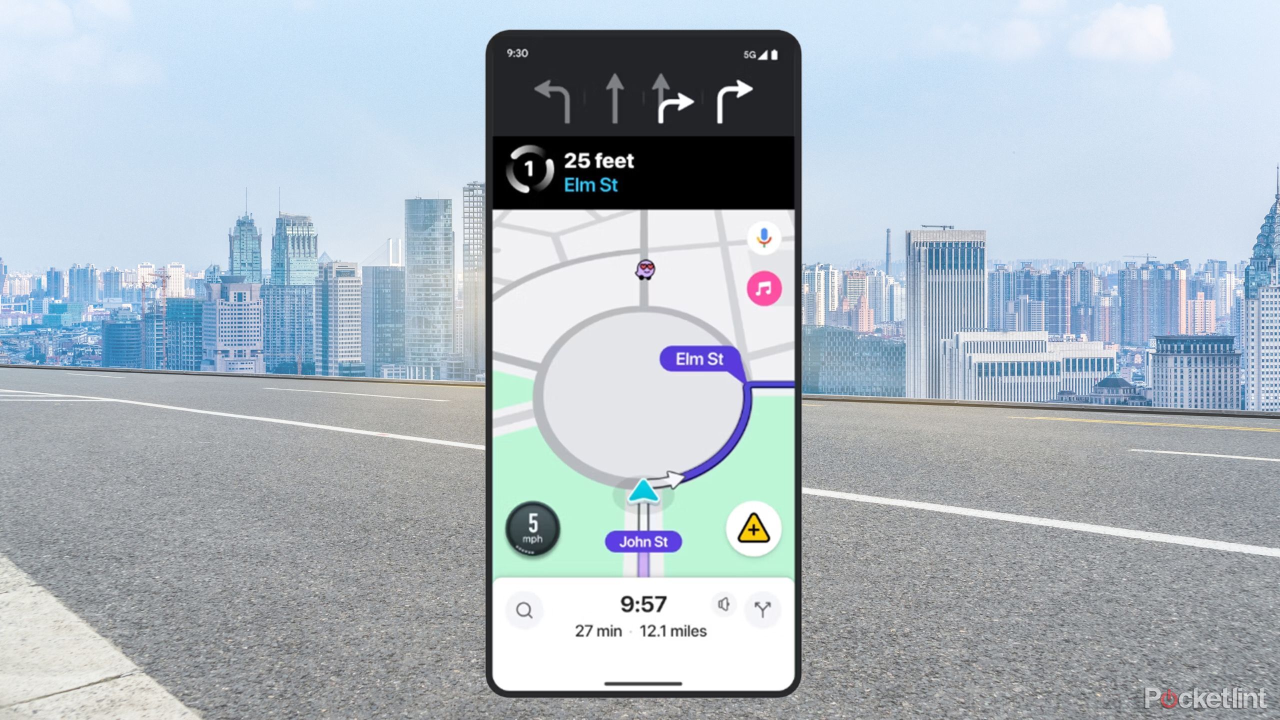 waze new features screenshot of navigating roundabouts over city road