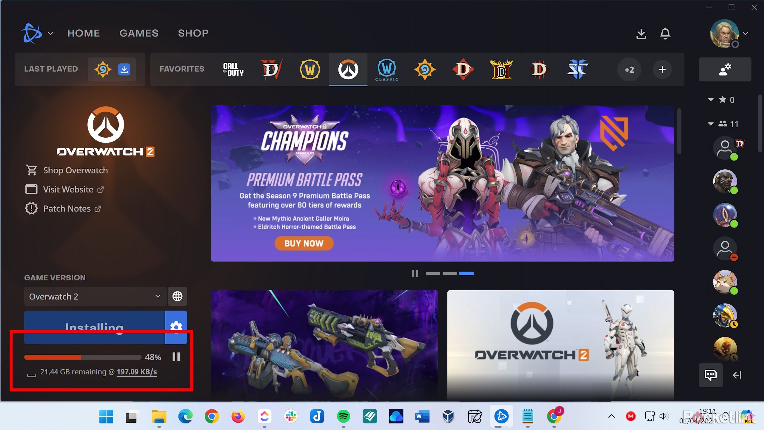 Blizzard game download showing slow download with 5G Hub thanks to 4G speed