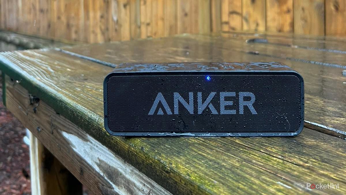 Anker Soundcore bluetooth speaker outside in rain