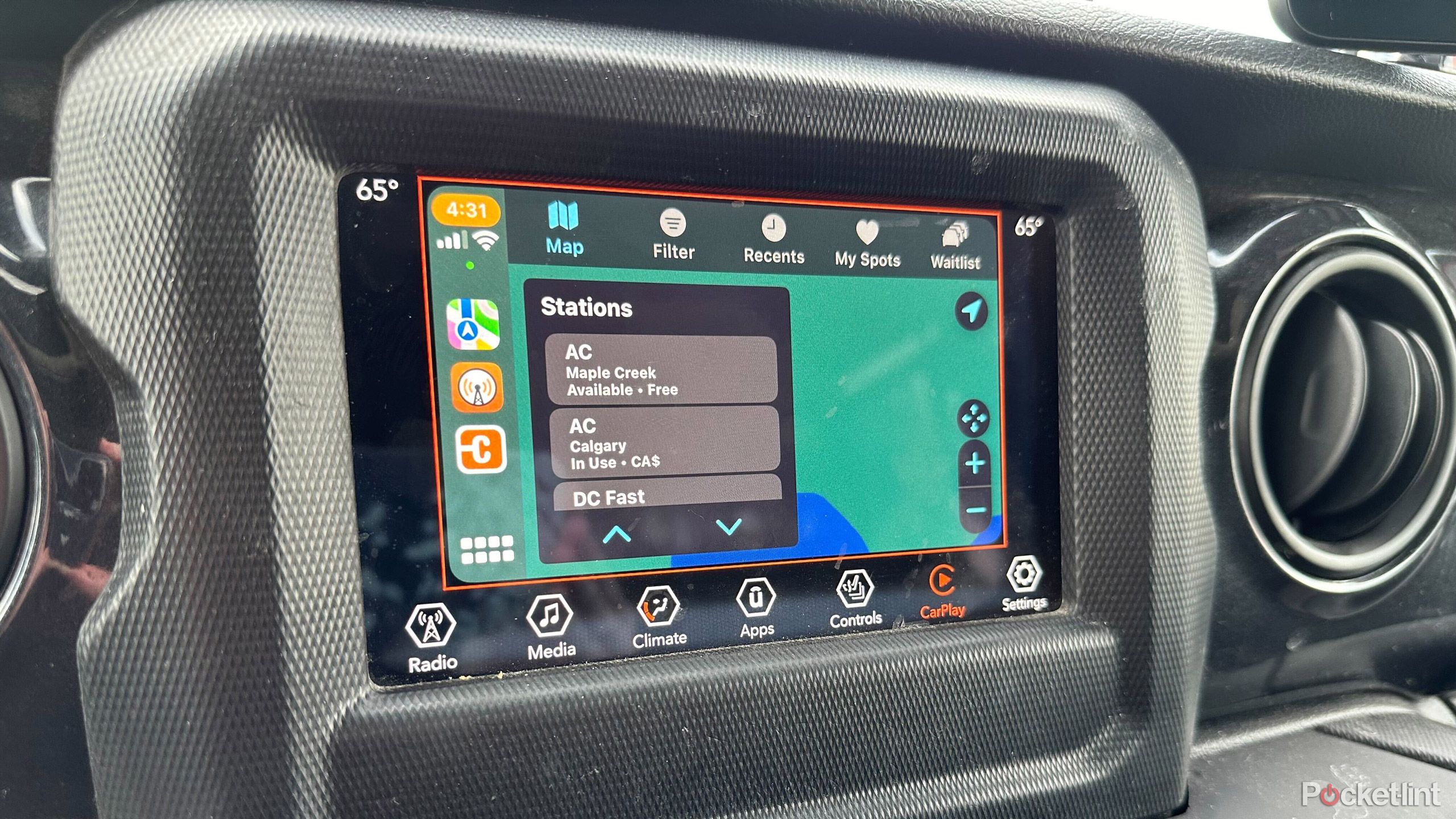ChargePoint app on CarPlay display