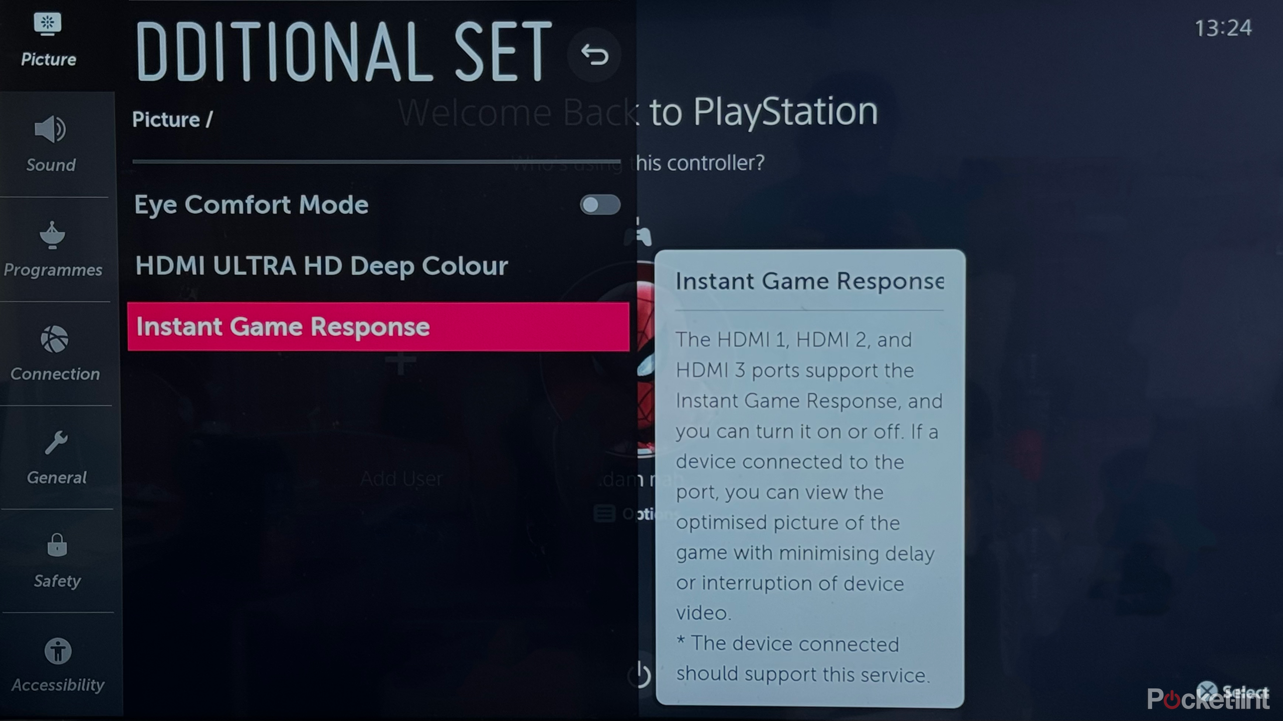 LG instant game response settings