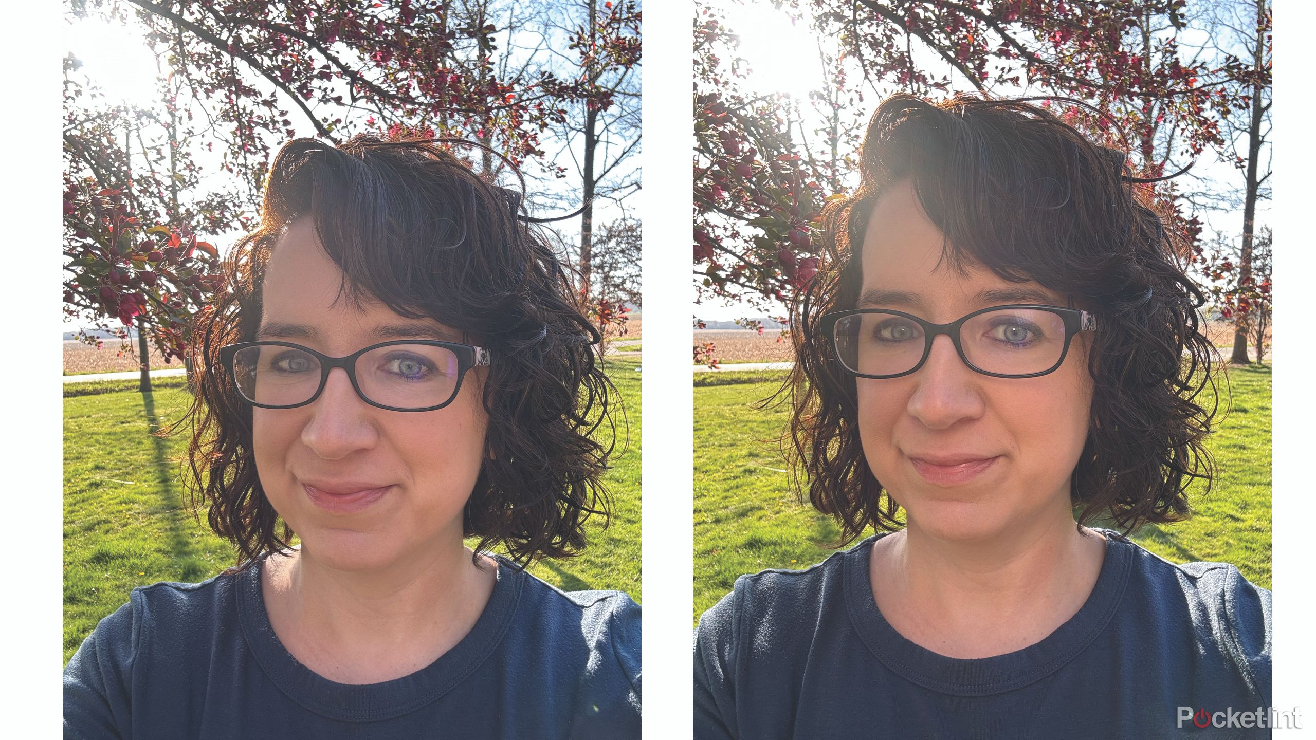 A selfie comparison with and without the Newmowa Selfie light