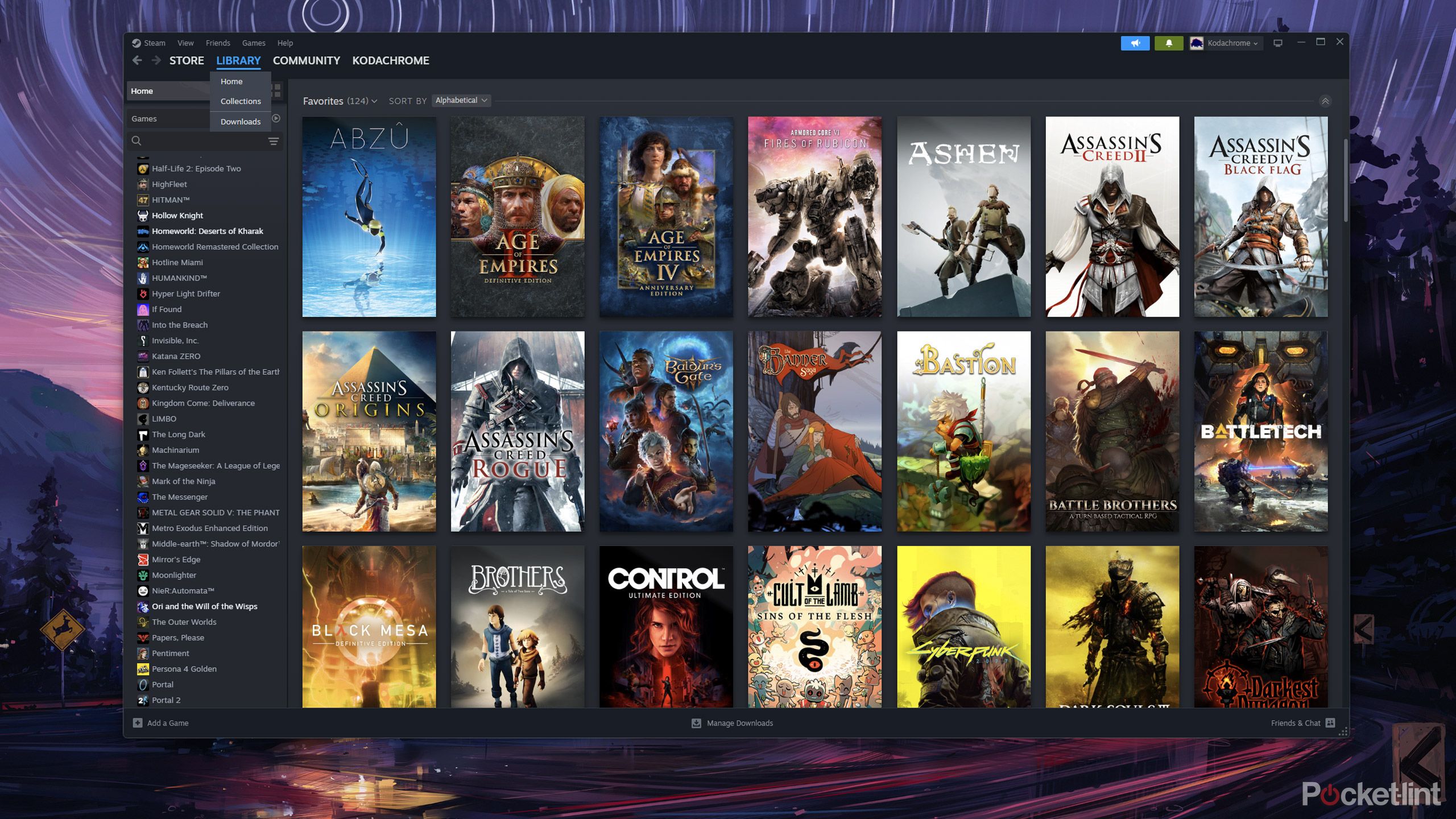 A screenshot of a Steam Library showing titles like Control and Ashen
