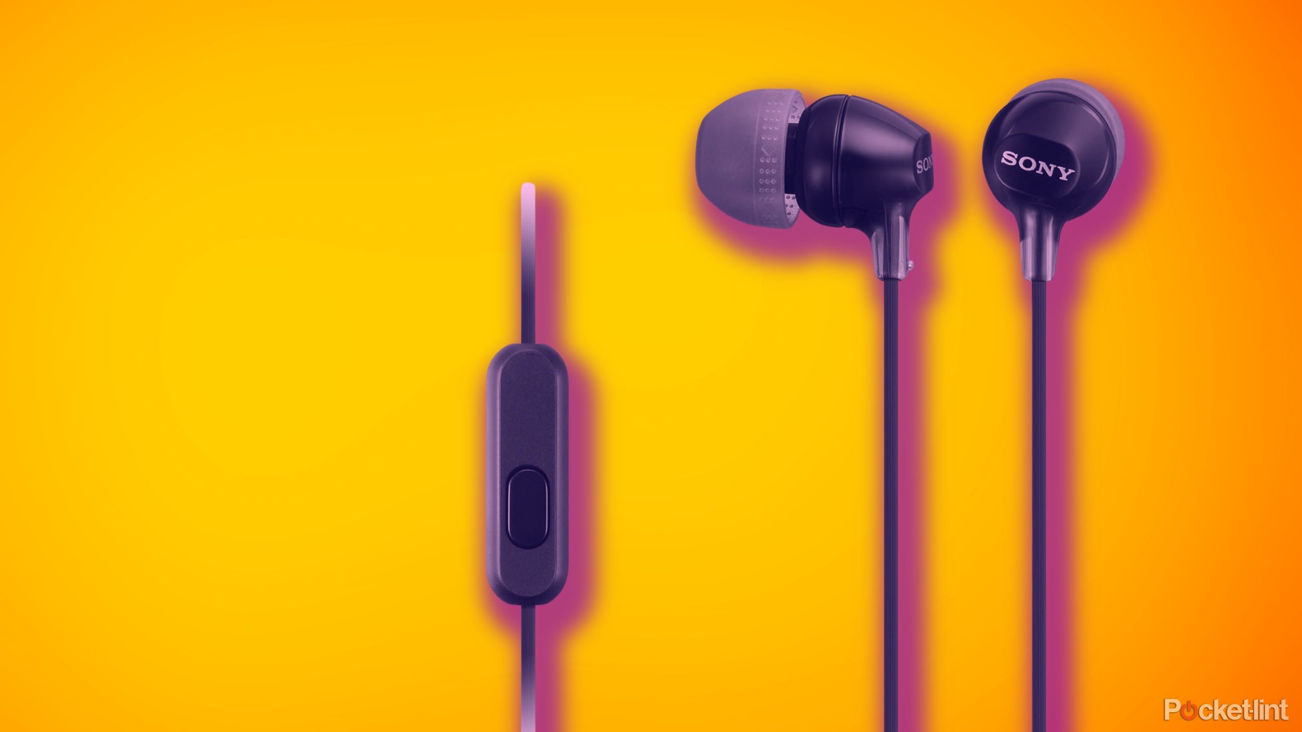 Sony wired headphone purple shadow over yellow background