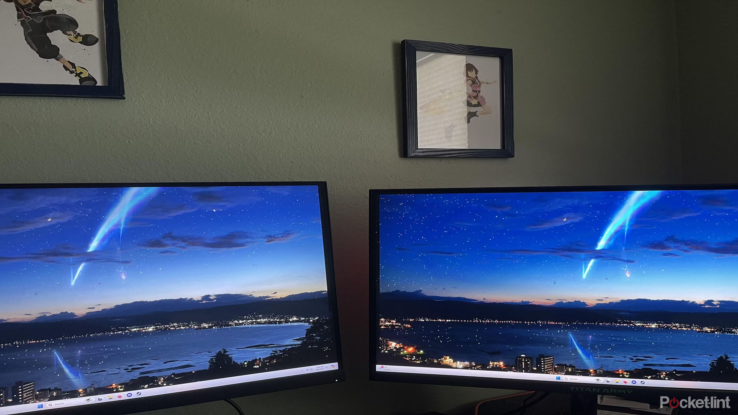 Jesse's desk set up with two monitors. 