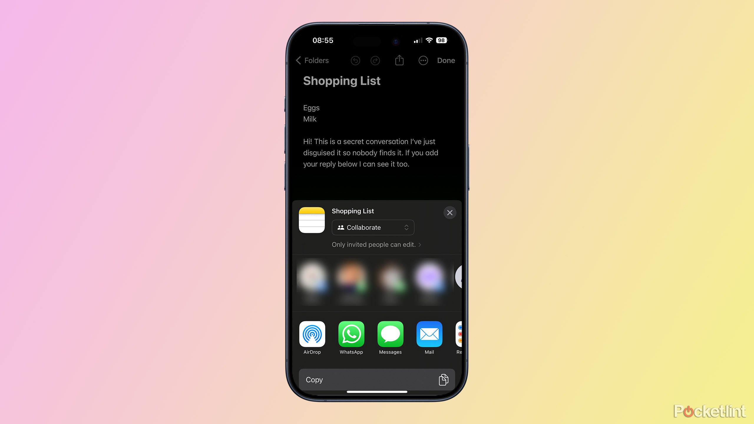 apple notes share note with collaboration on iphone 15 pro