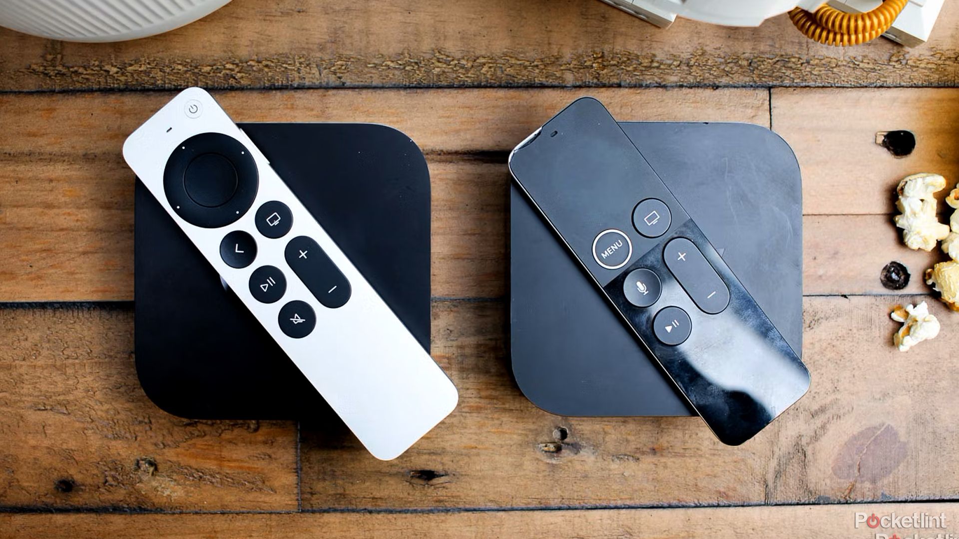 Two Apple TV 4Ks with different Siri Remotes.