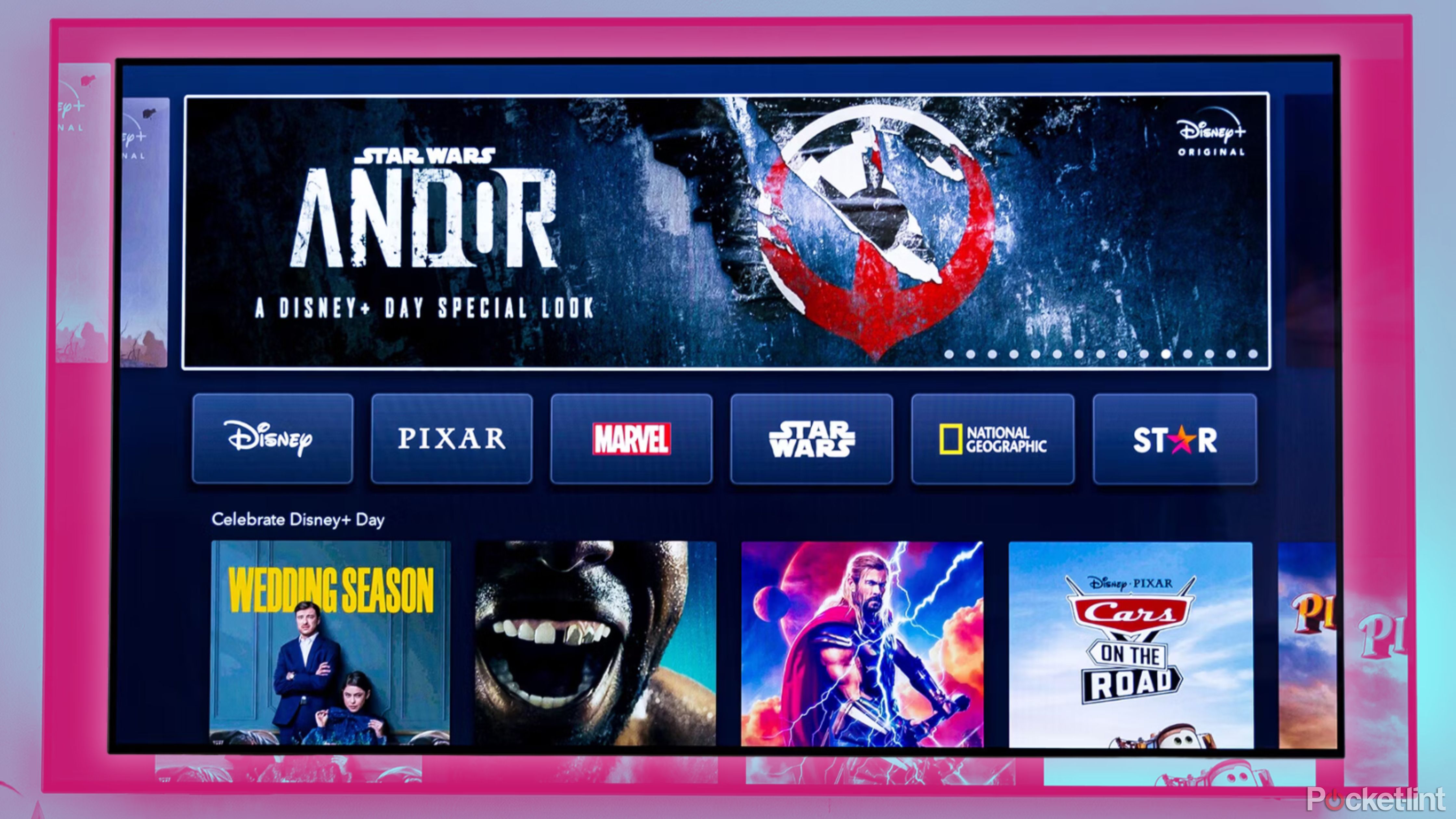 Disney+ homepage on a TV