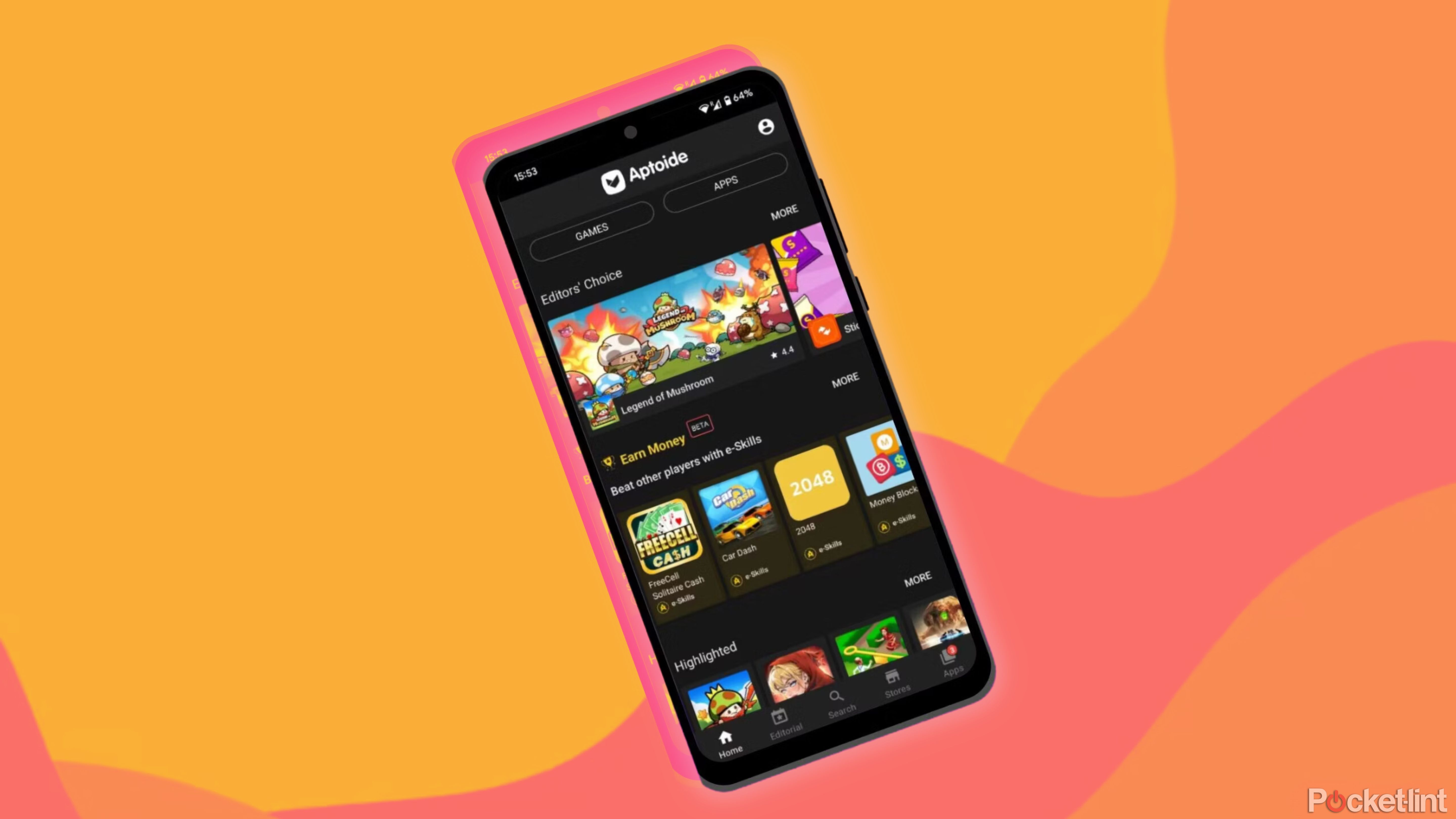 An Android phone with Aptoide pulled up in dark mode.