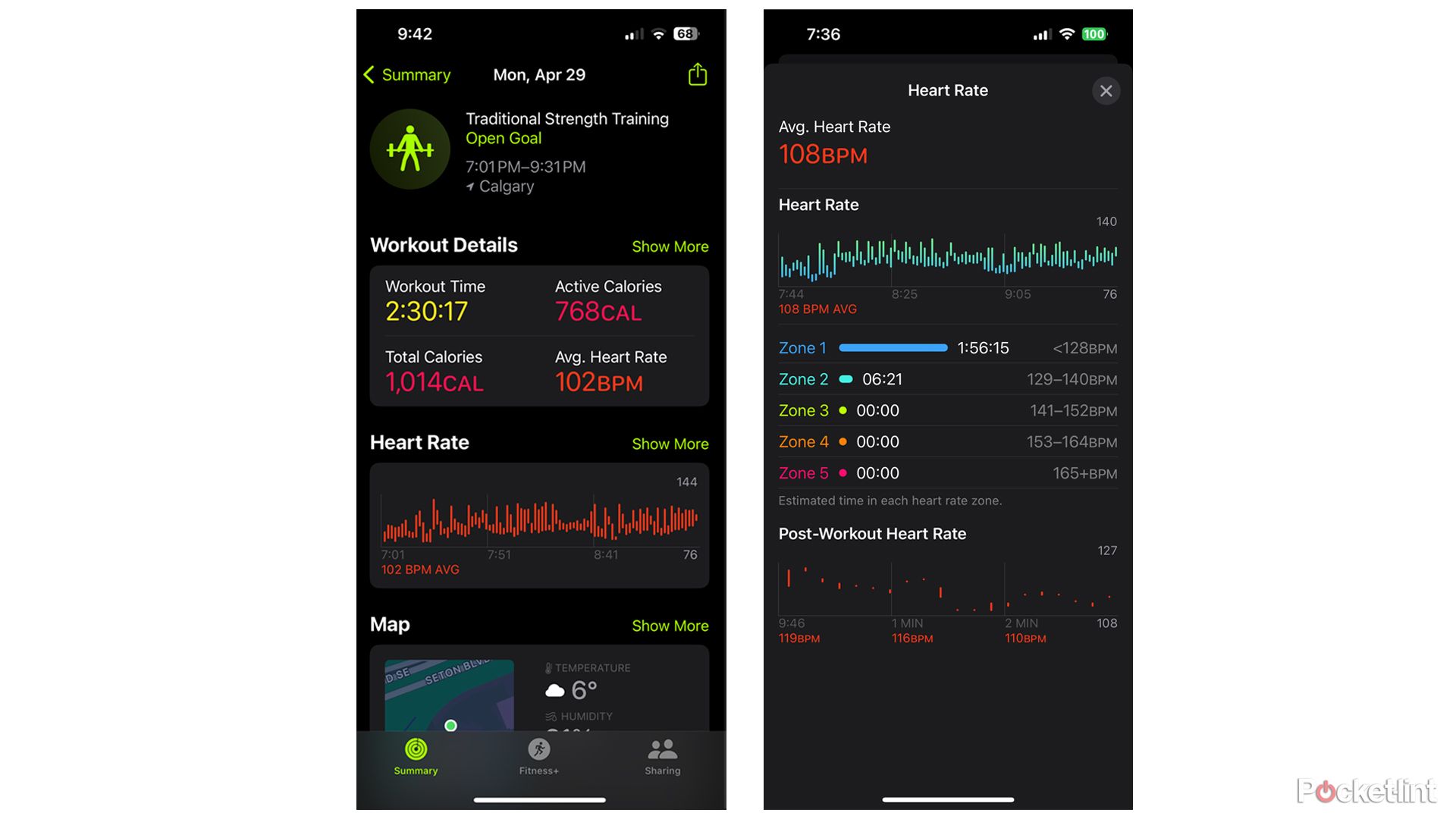 Polar Verity Sense data in the Apple Fitness app.