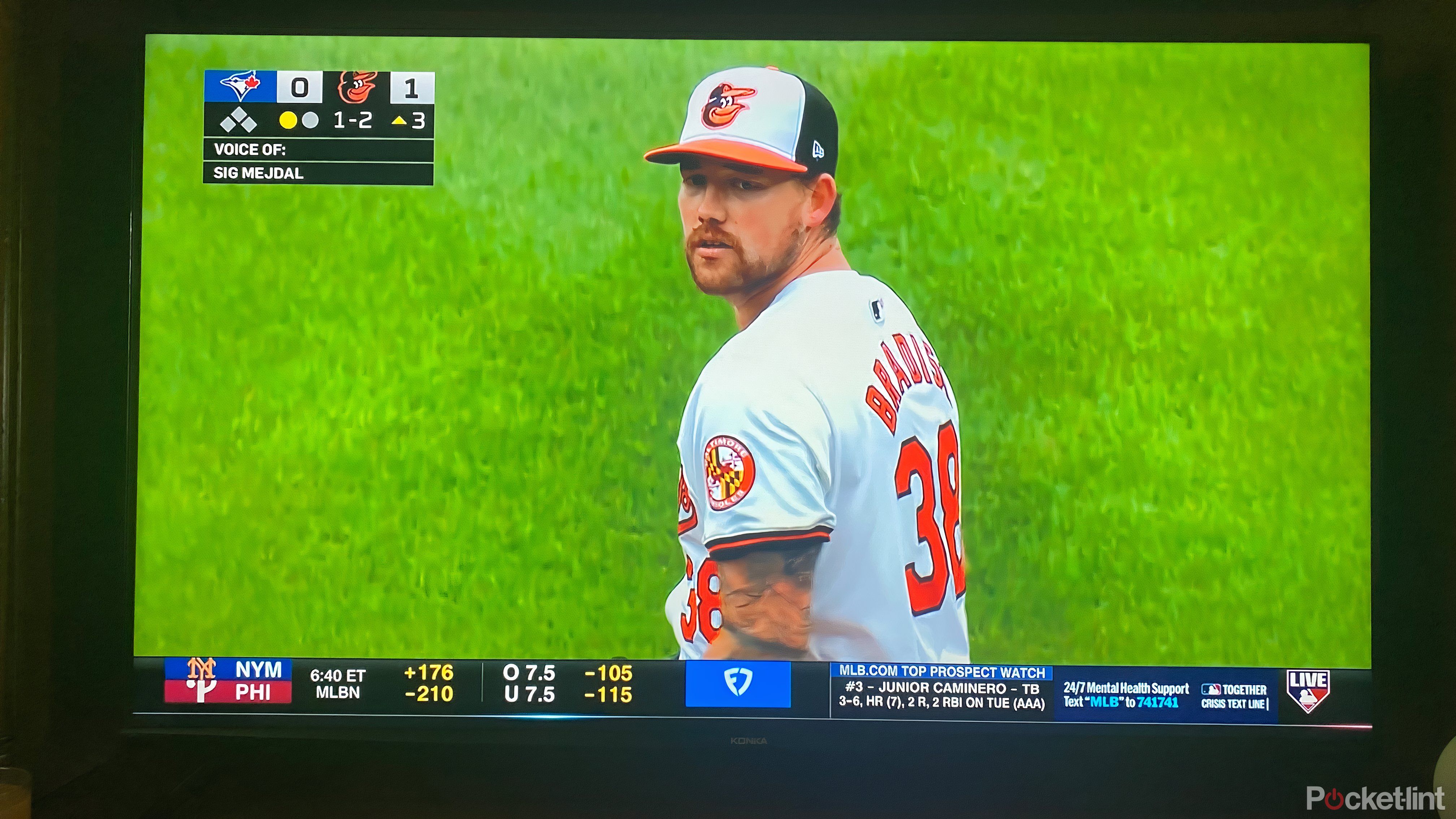 Smart TV displaying a New York and Philadelphia baseball game. 