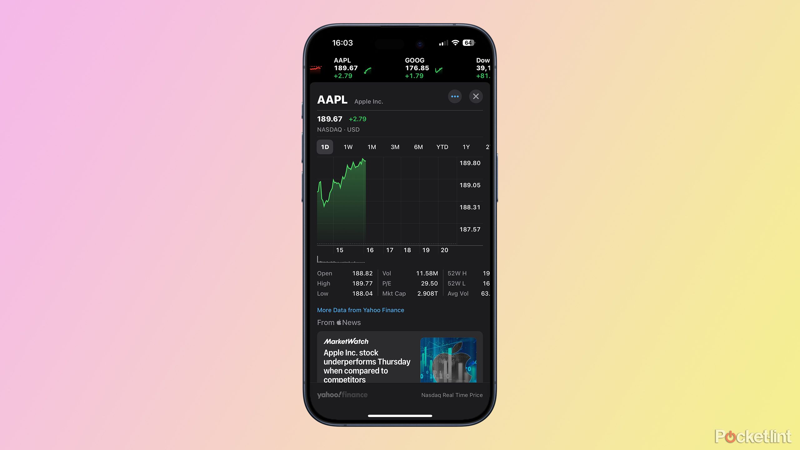 stocks app on iphone 15 pro