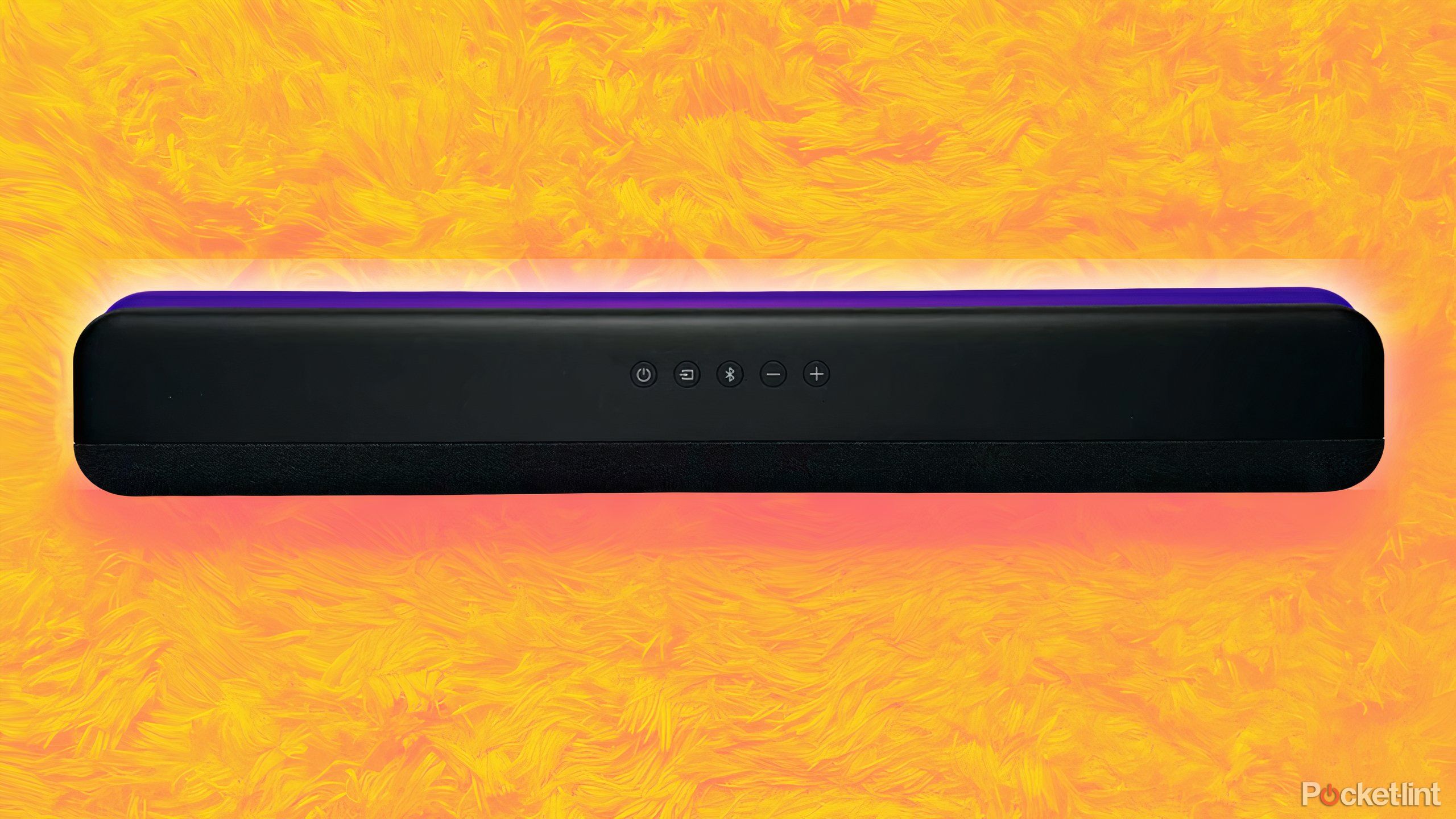 An Amazon Fire TV soundbar with an orange background