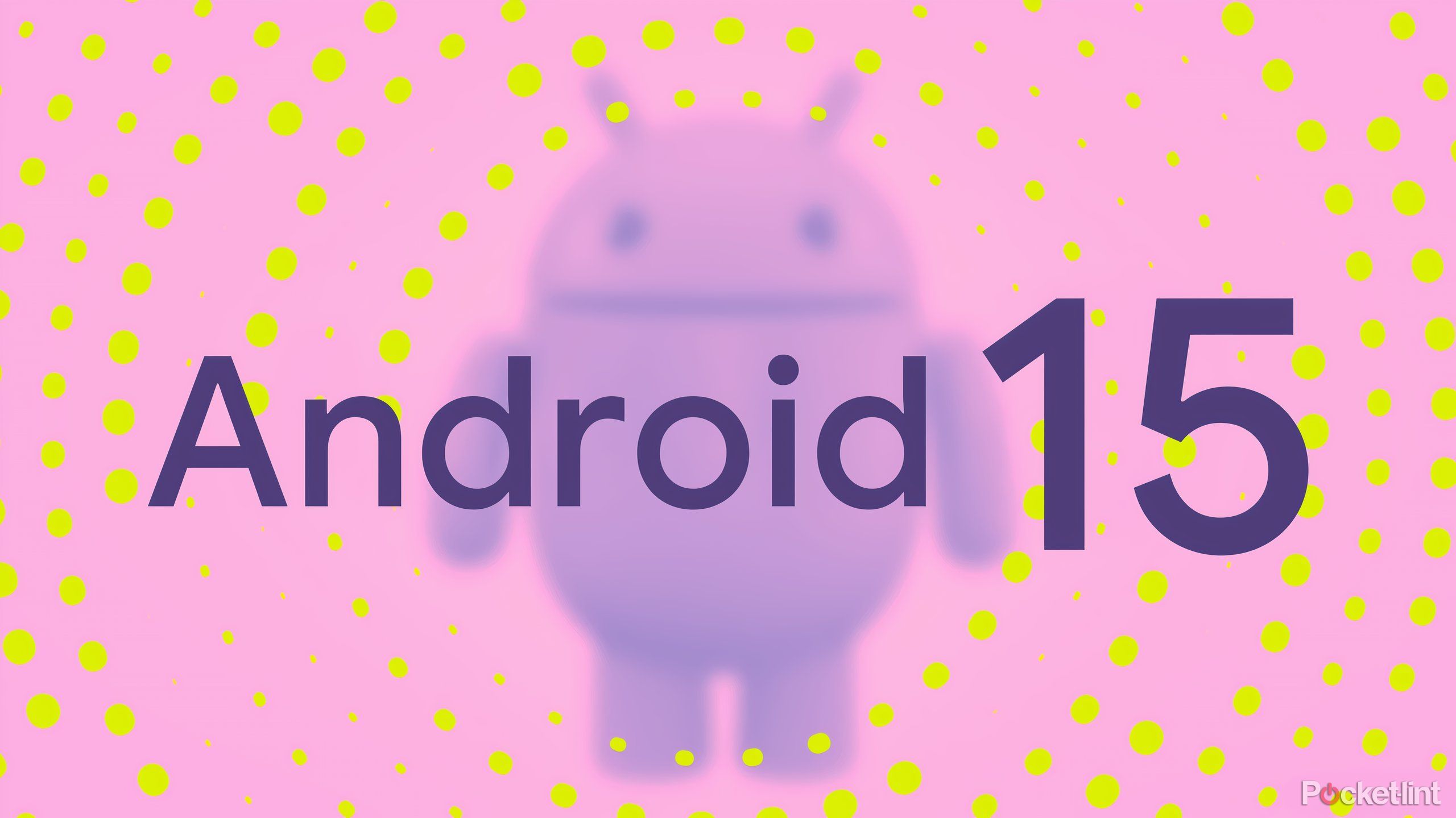 Android 15 art yellow dots on purple android logo