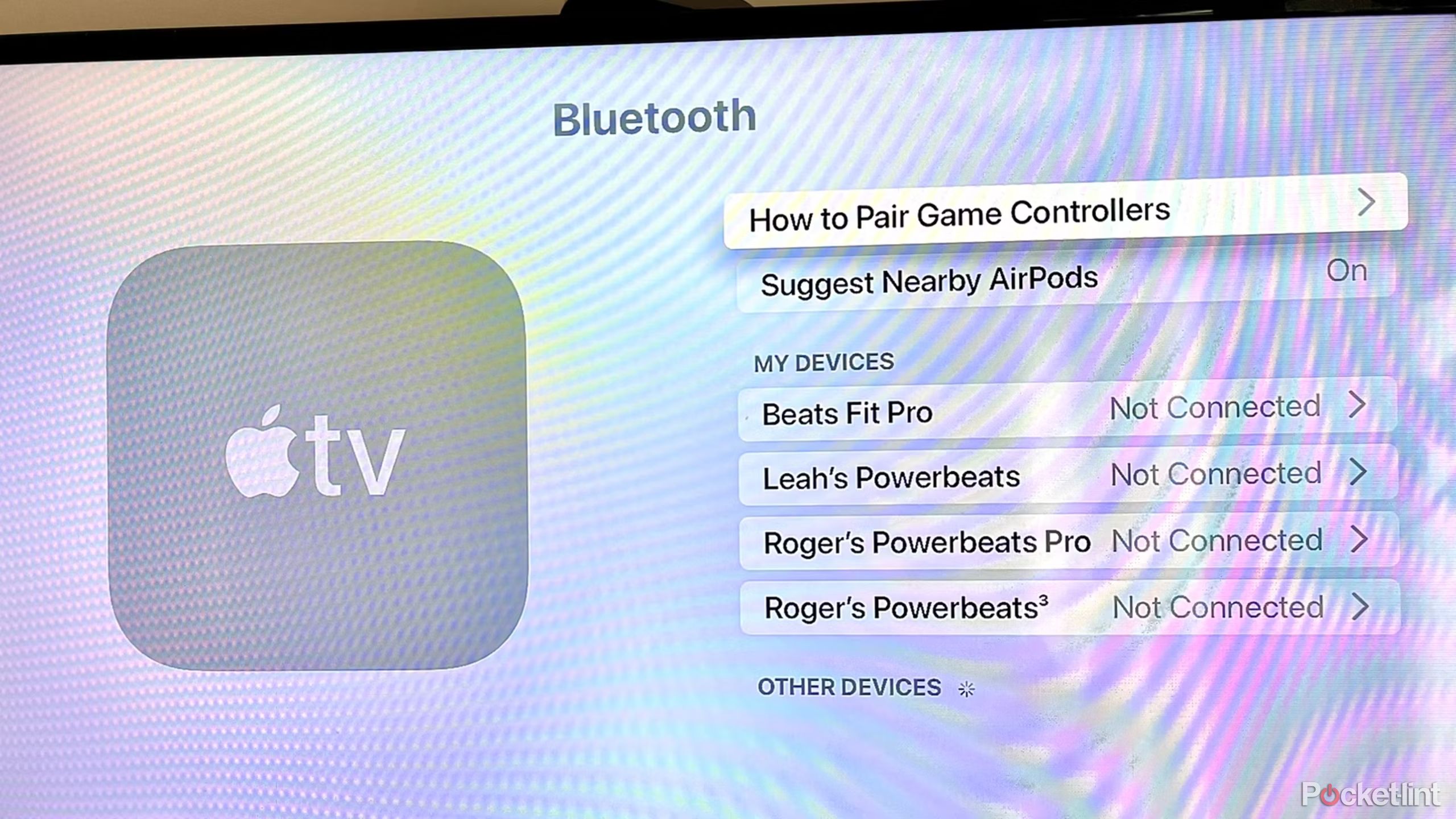 The tvOS 17 Bluetooth menu.