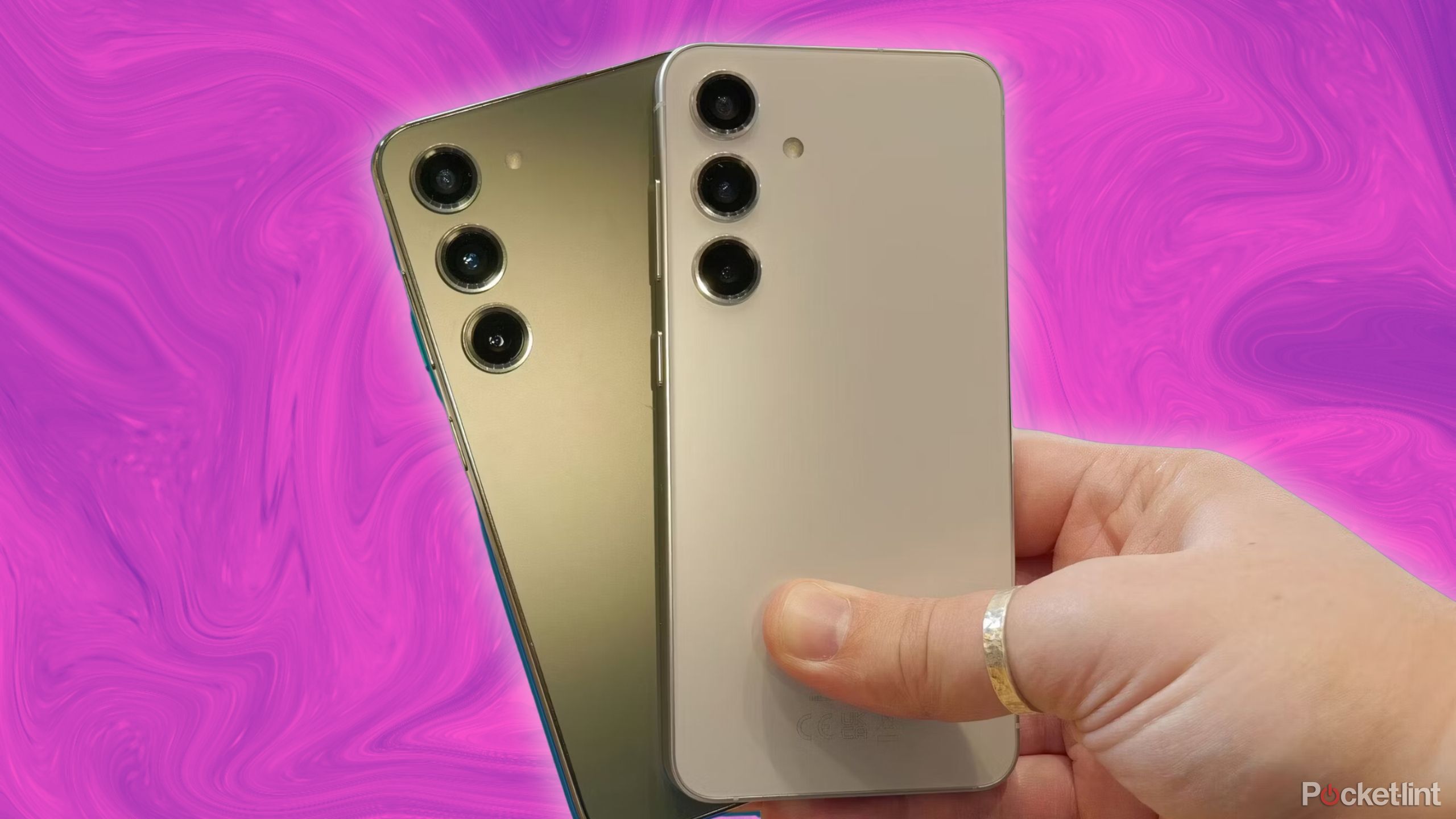 The Galaxy S23 and S23+ in front of a pink background