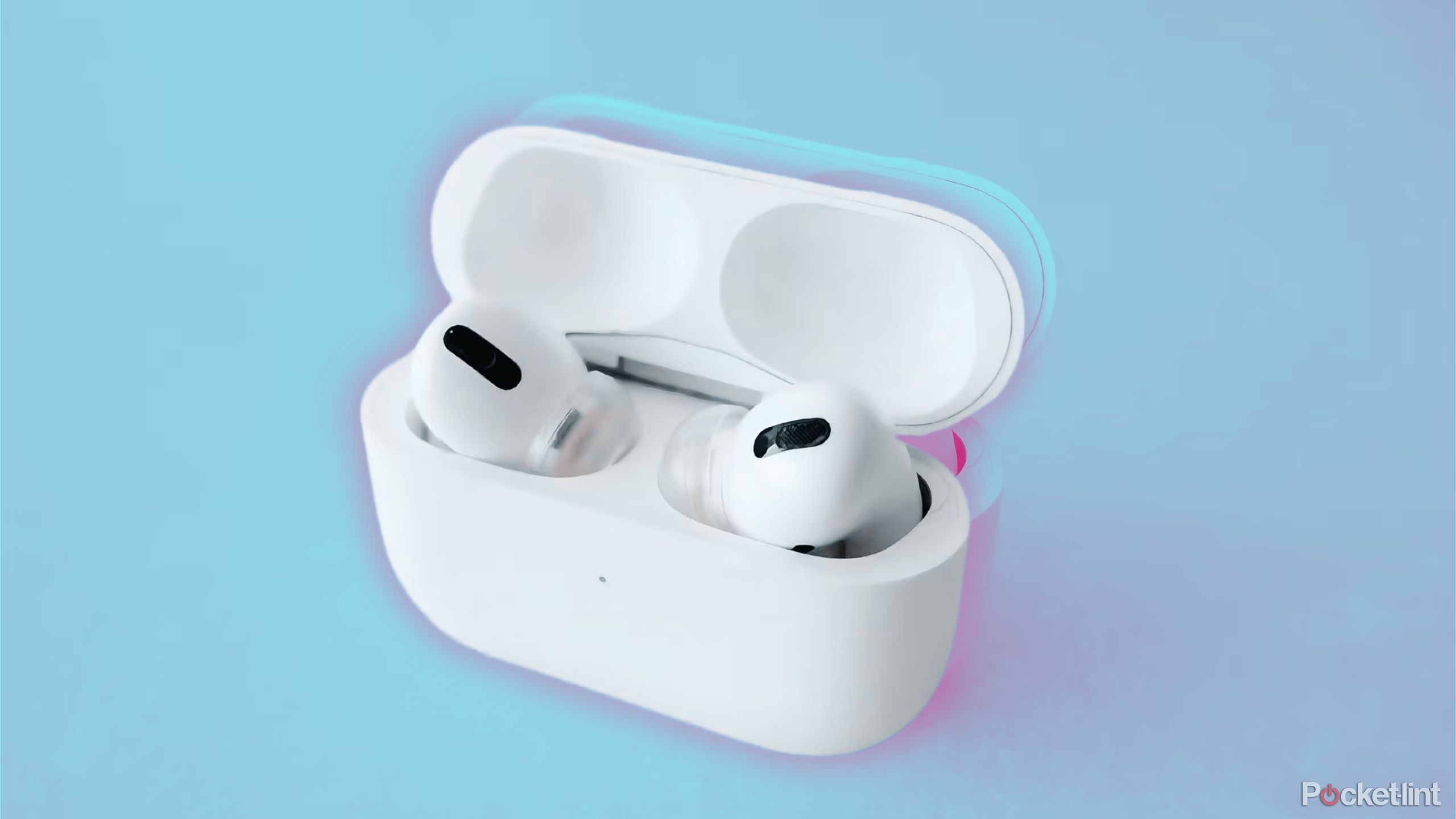 AirPods Pro in case against a blue background