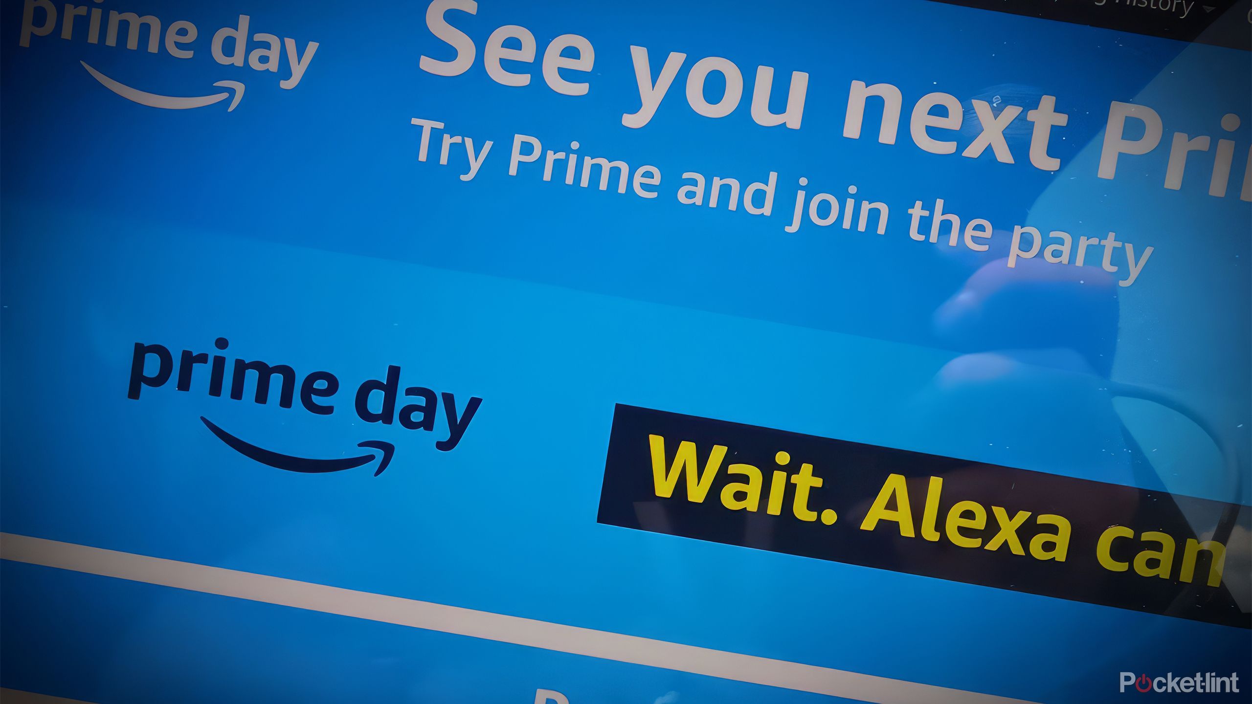 A screen displays the Amazon Prime Day logo. 