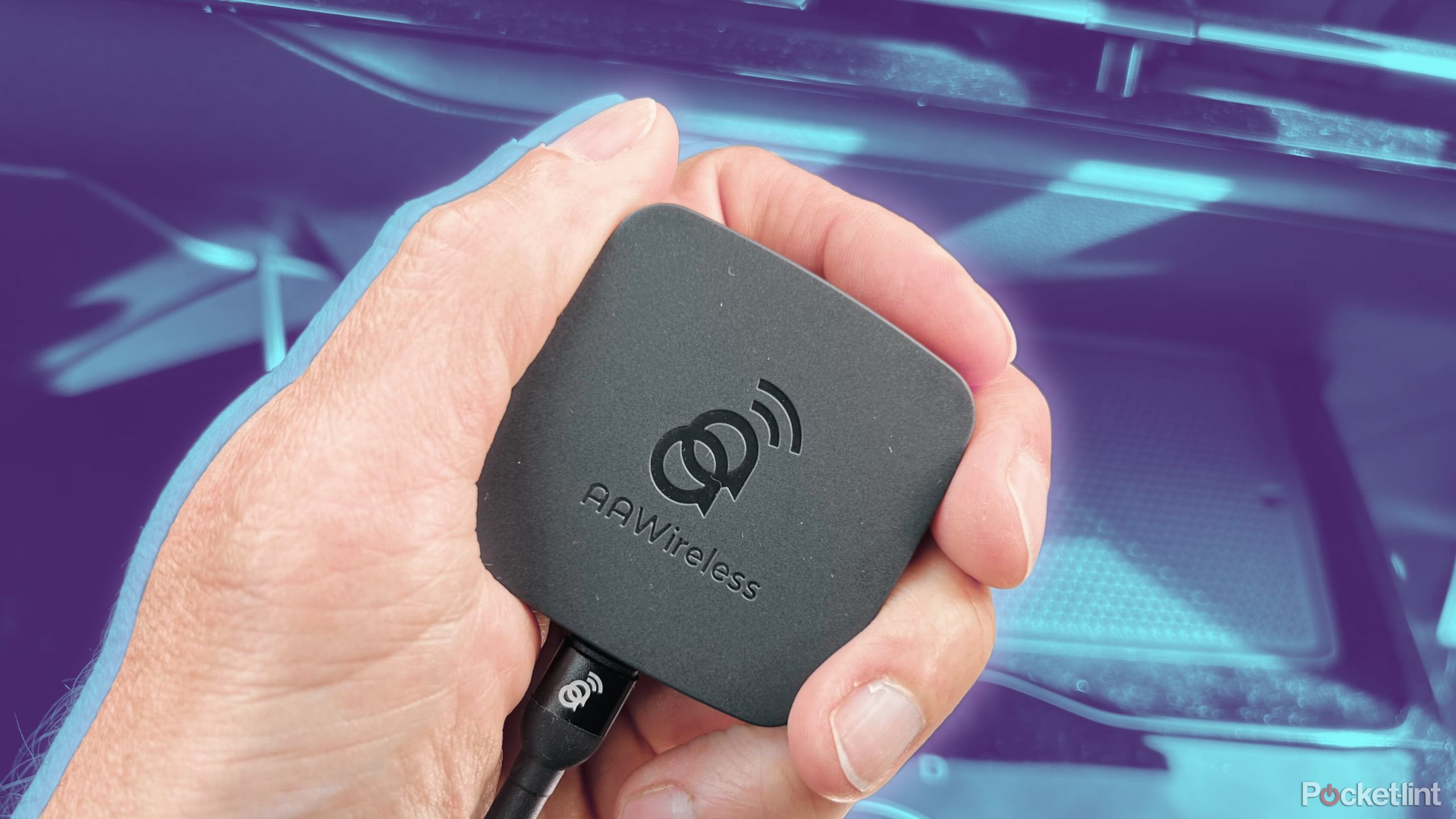 AA Wireless Dongle for Android Auto in hand