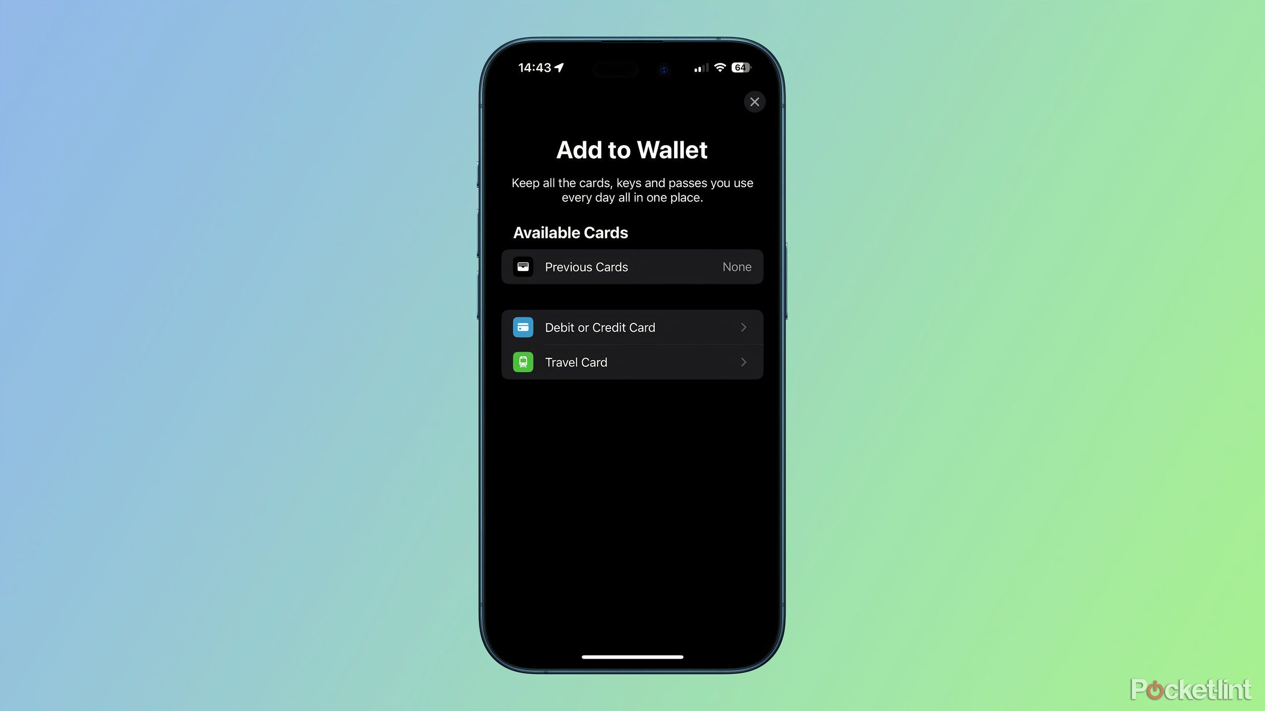 debit or credit card in watch app on iPhone