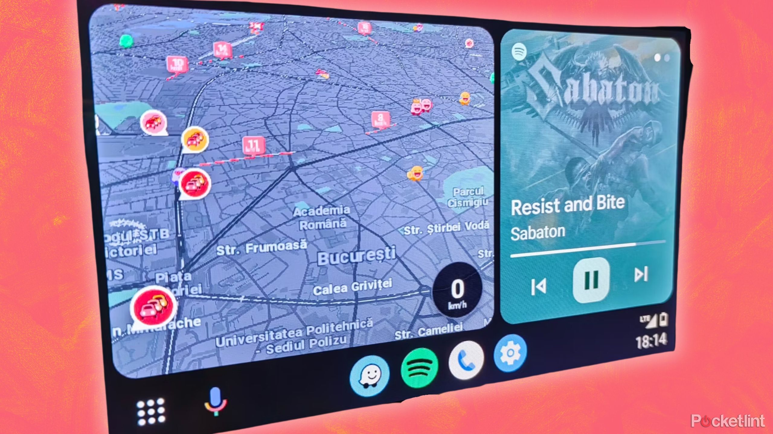 Android Auto's split-screen interface makes it easy to use two apps simultaneously. 