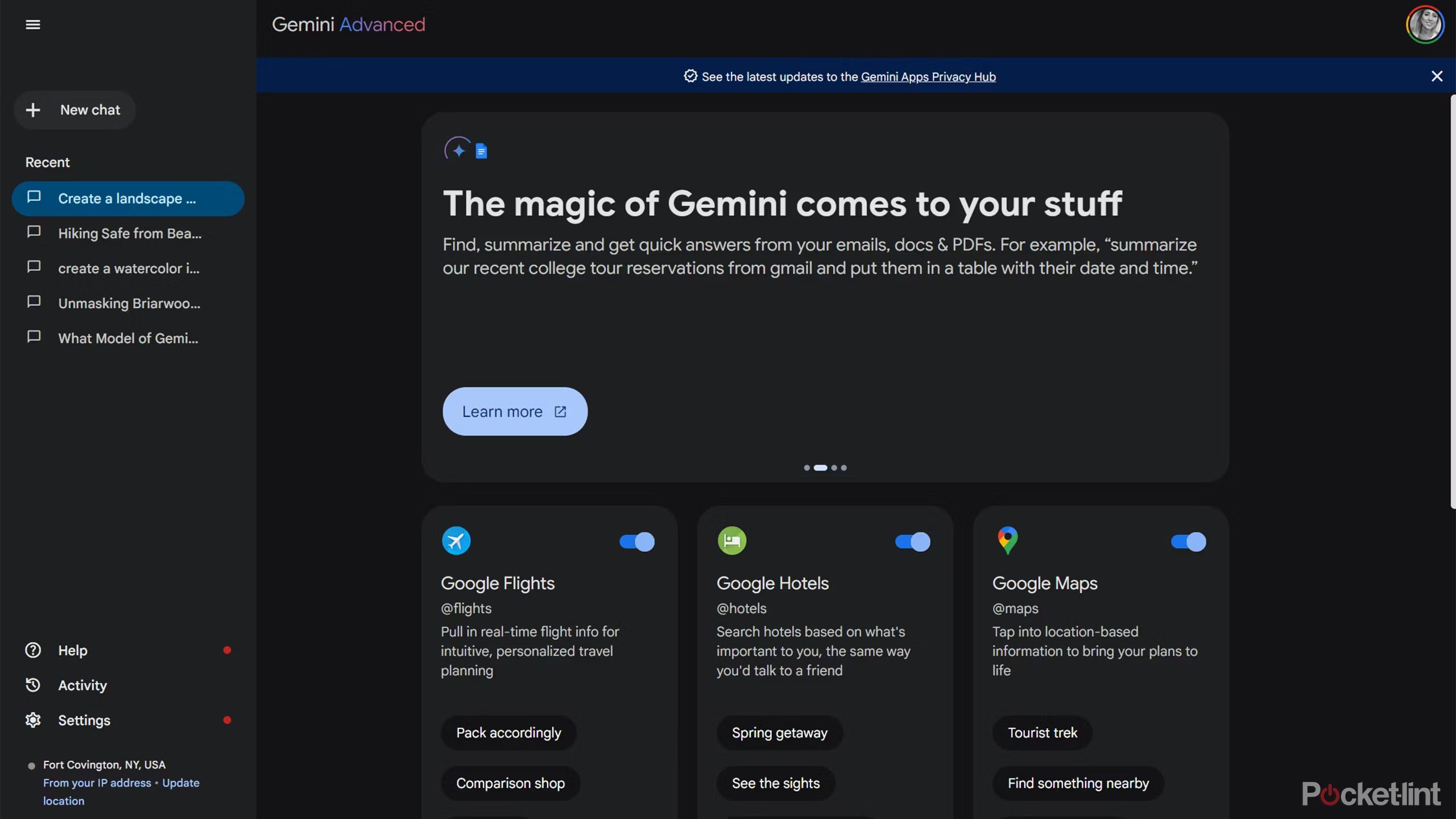 Gemini Advanced extra features test on browser