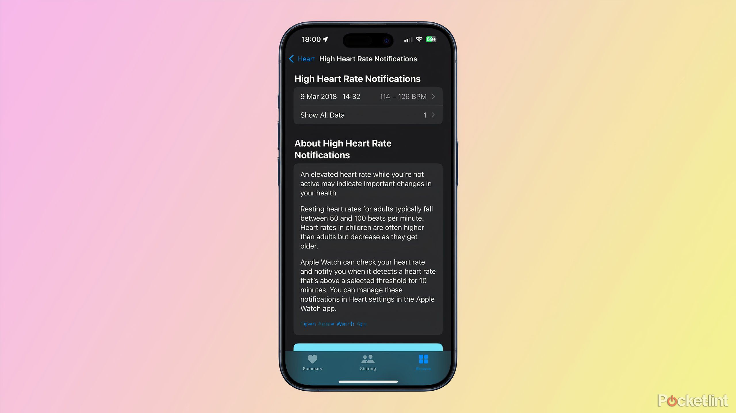 high heart rate notifications in health app on iPhone