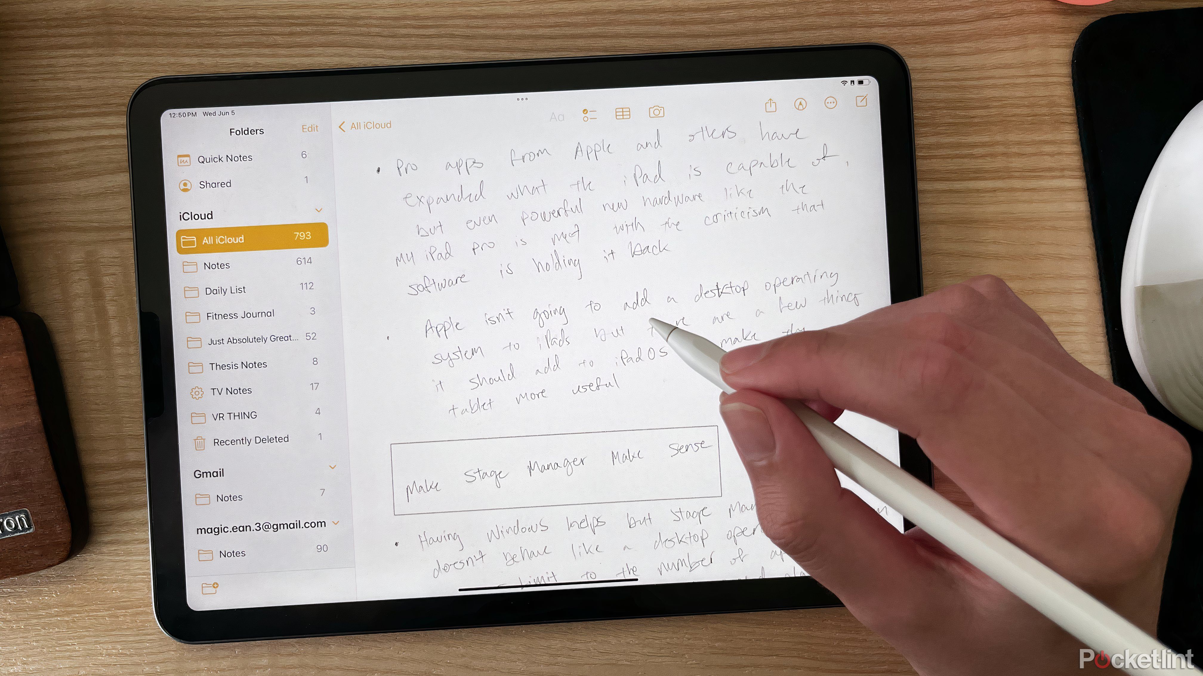 An iPad Air showing the Notes app and an Apple Pencil.