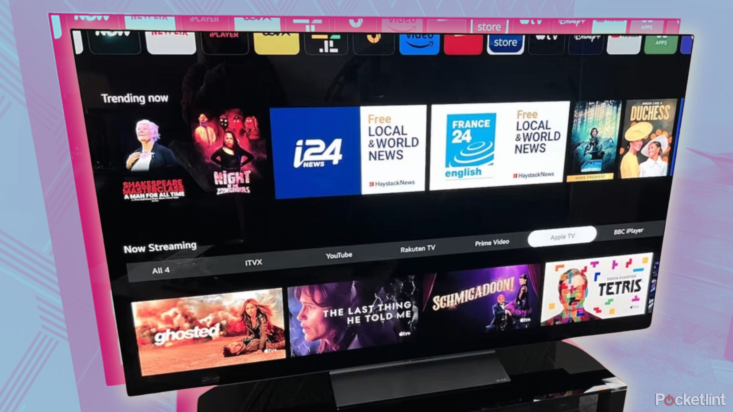 OLED TV featuring channels and trending now shows