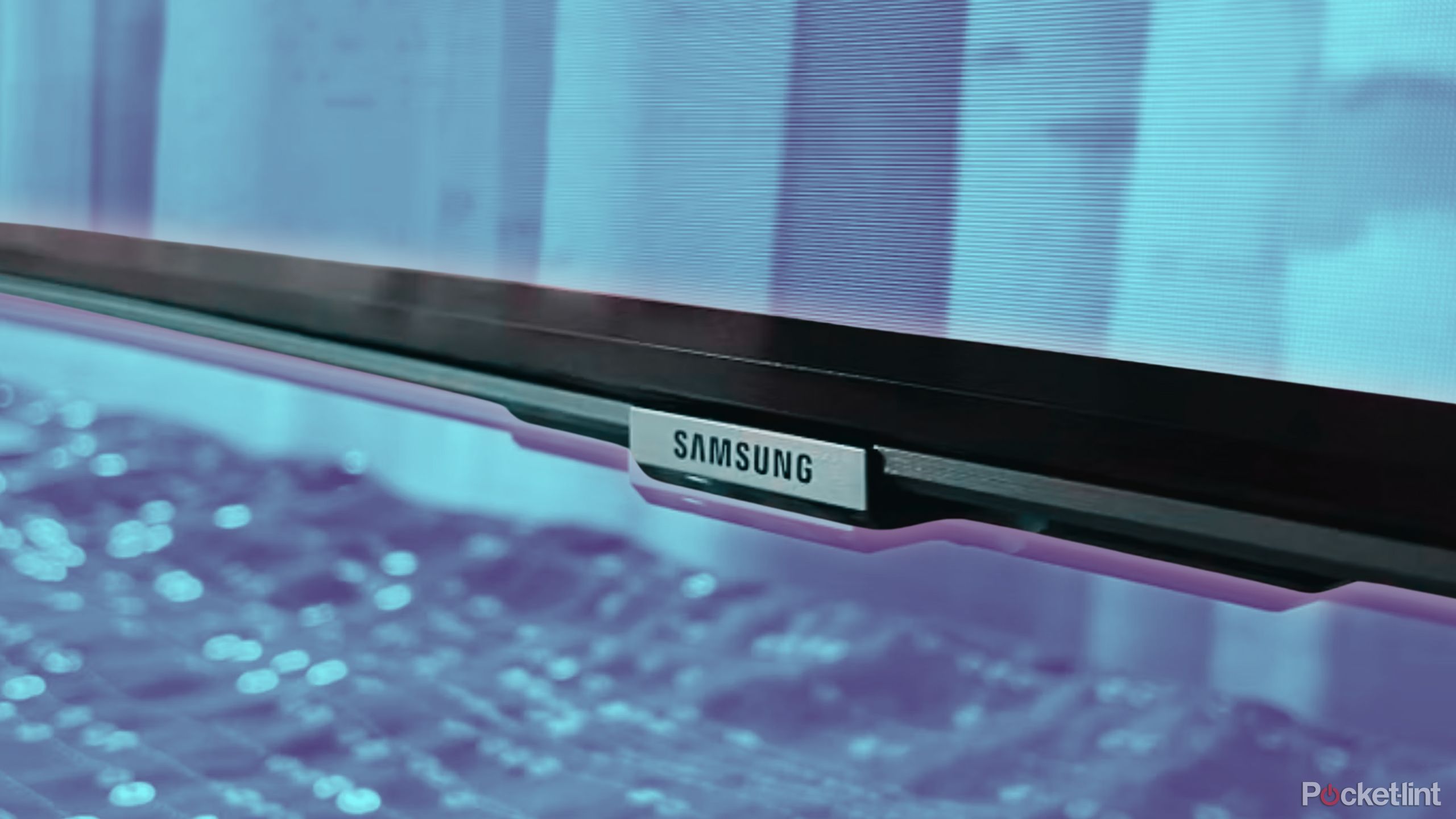 Samsung QN90C against a blue background. 