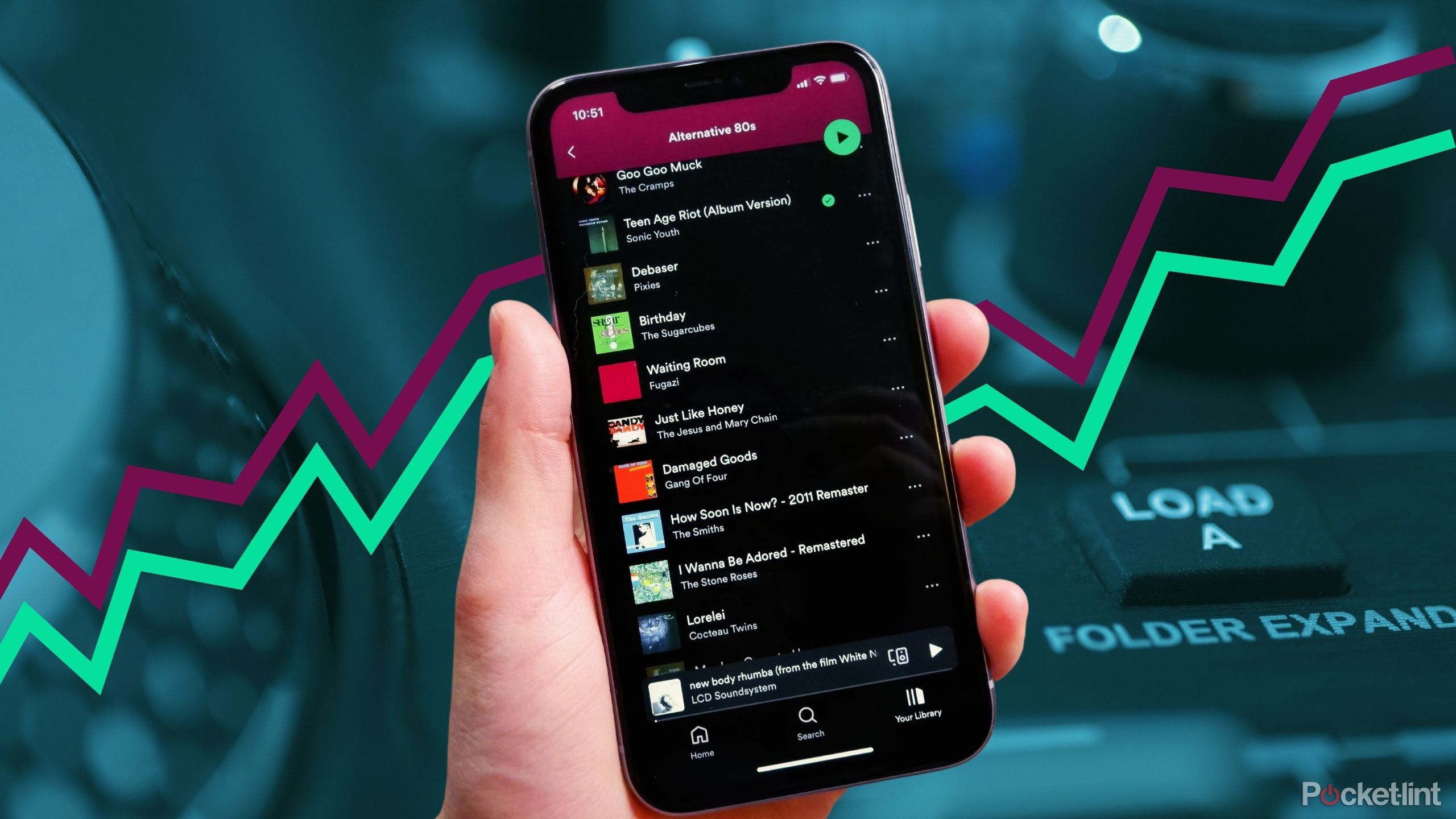 An iPhone displays the Spotify app
