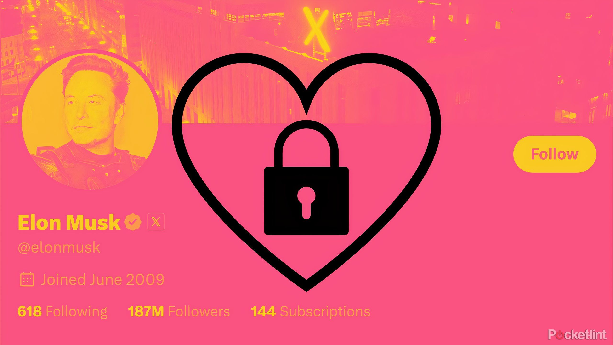 a heart and padlock in front of Elon Musk's X profile