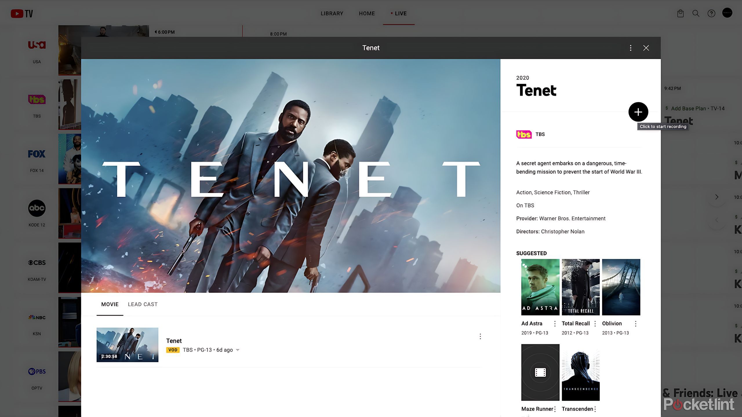 YouTube TV adds the movie 'TENET' to its library options
