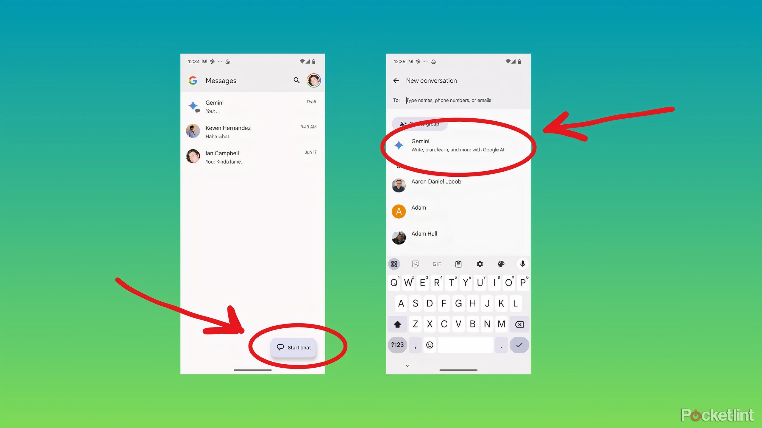 How to start a Gemini chat in Google Messages.