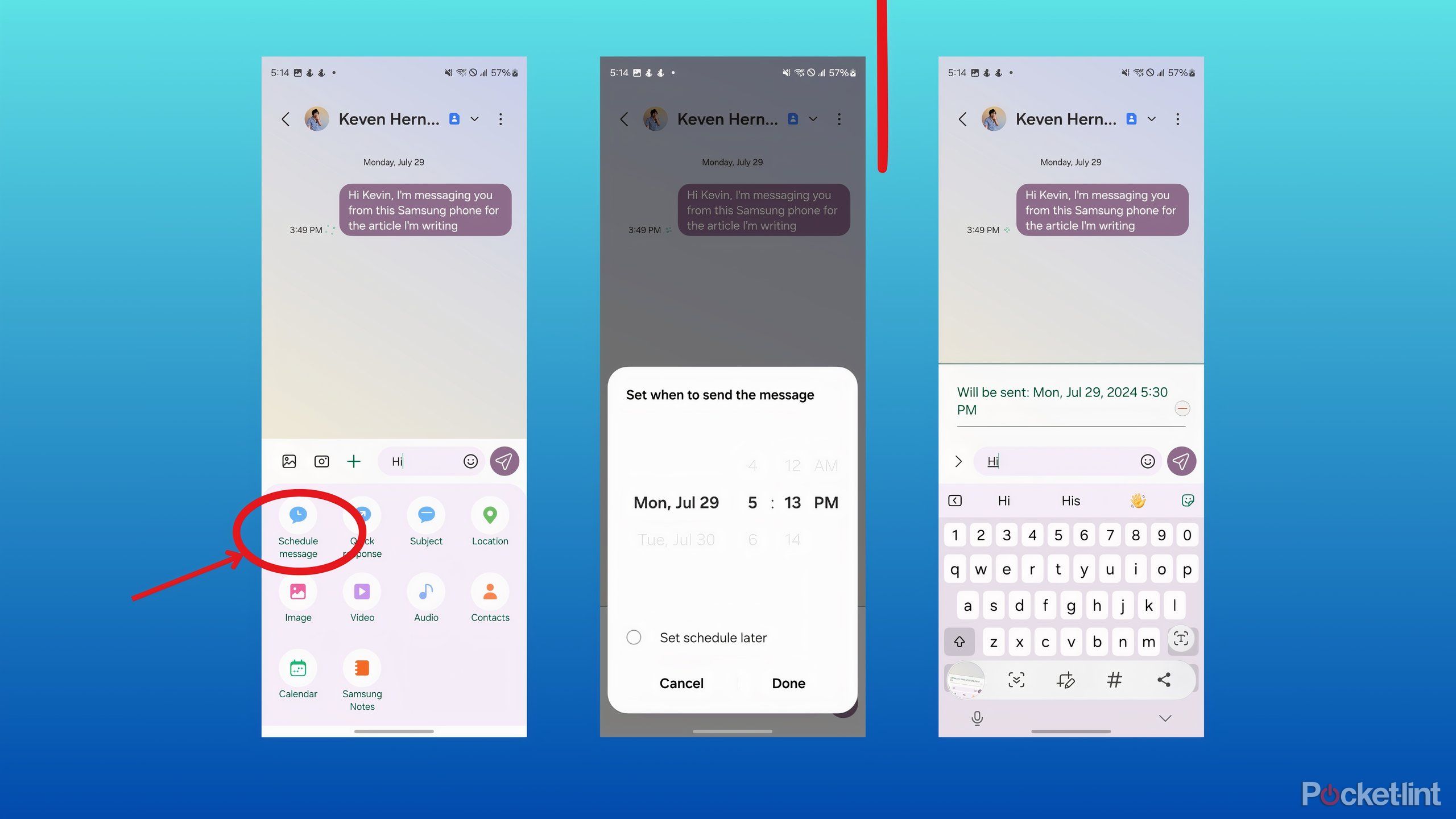 Schedule messages with Samsung Messages.