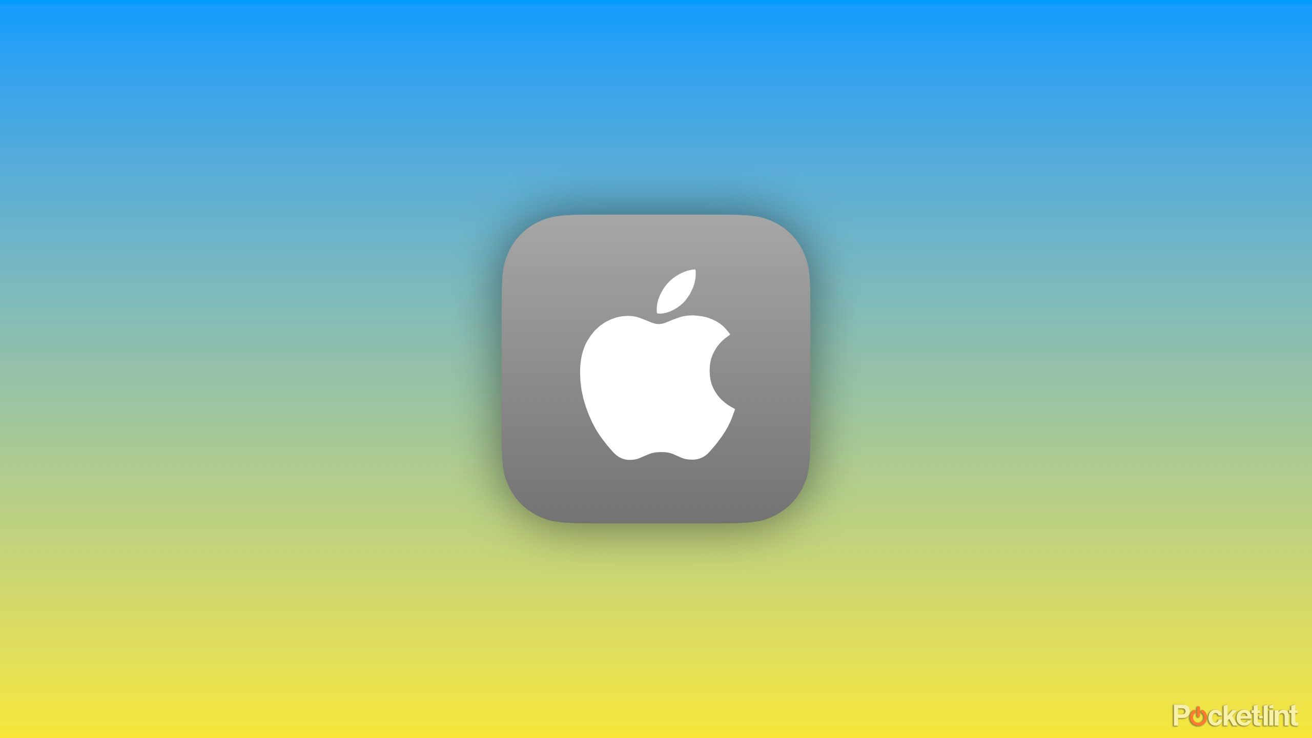 An Apple Logo on a grey squircle. 