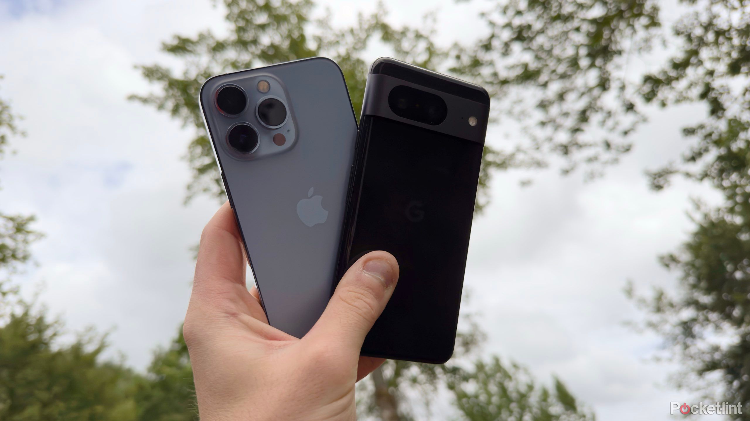 An iPhone 13 Pro and a Google Pixel 8