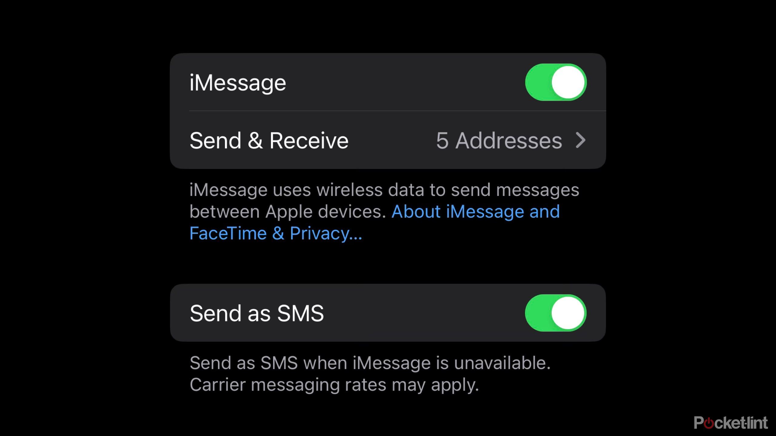 iMessage settings on iOS.