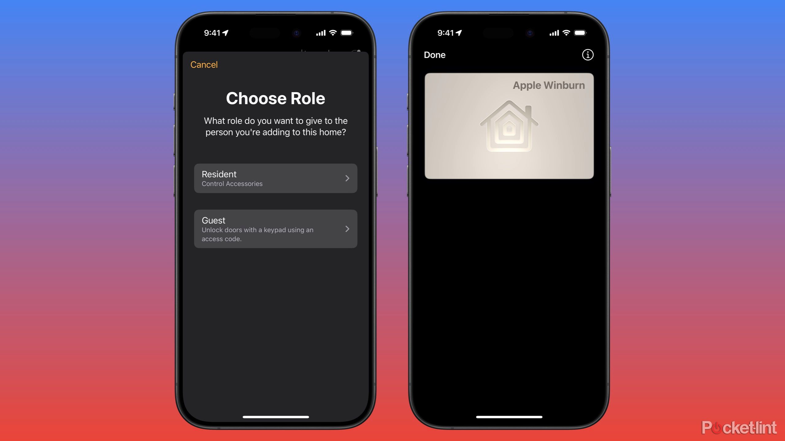 iOS screenshots for adding a guest to Apple Home and Apple home key. 