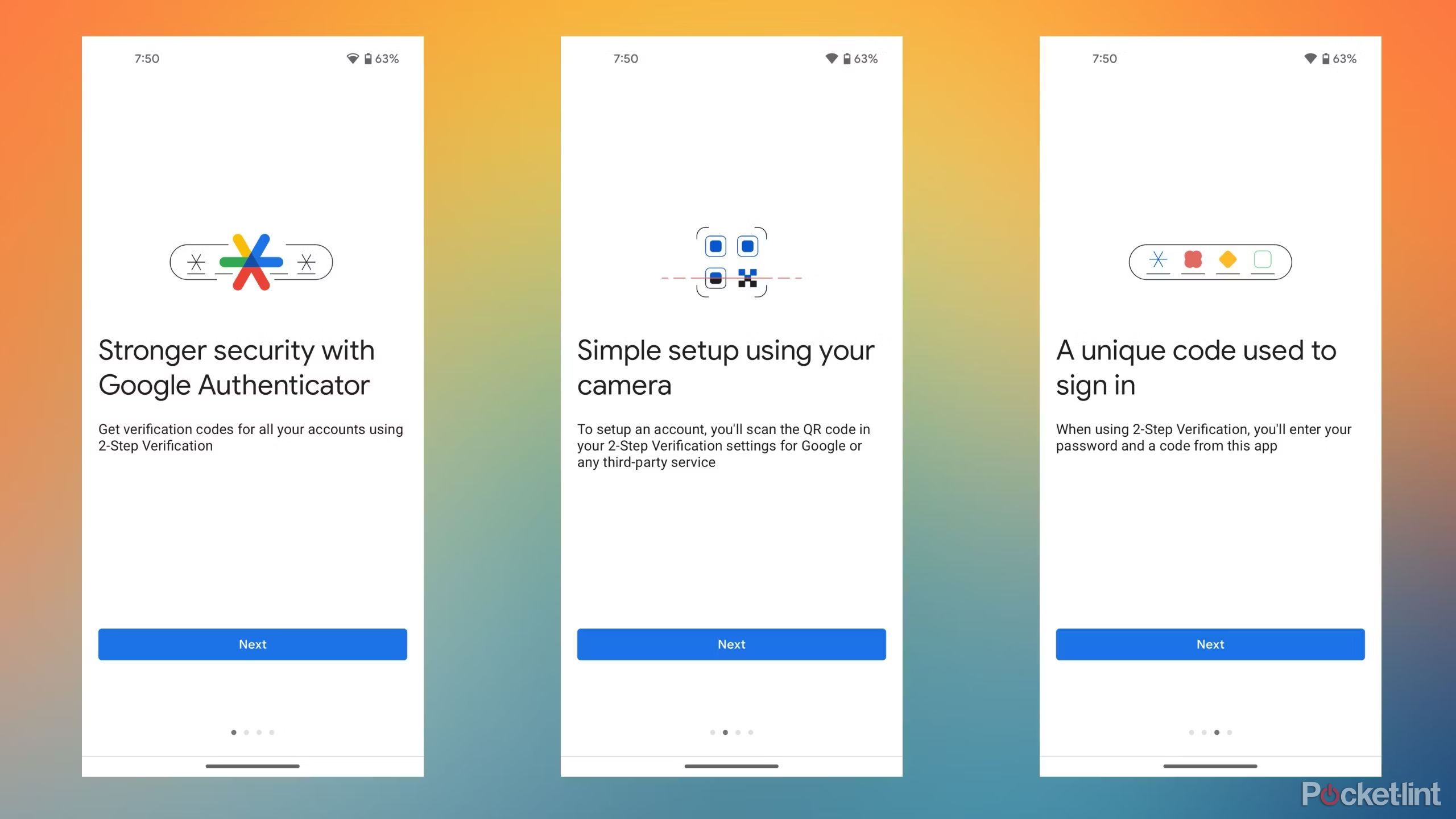 Screenshots of the Google Authenticator app